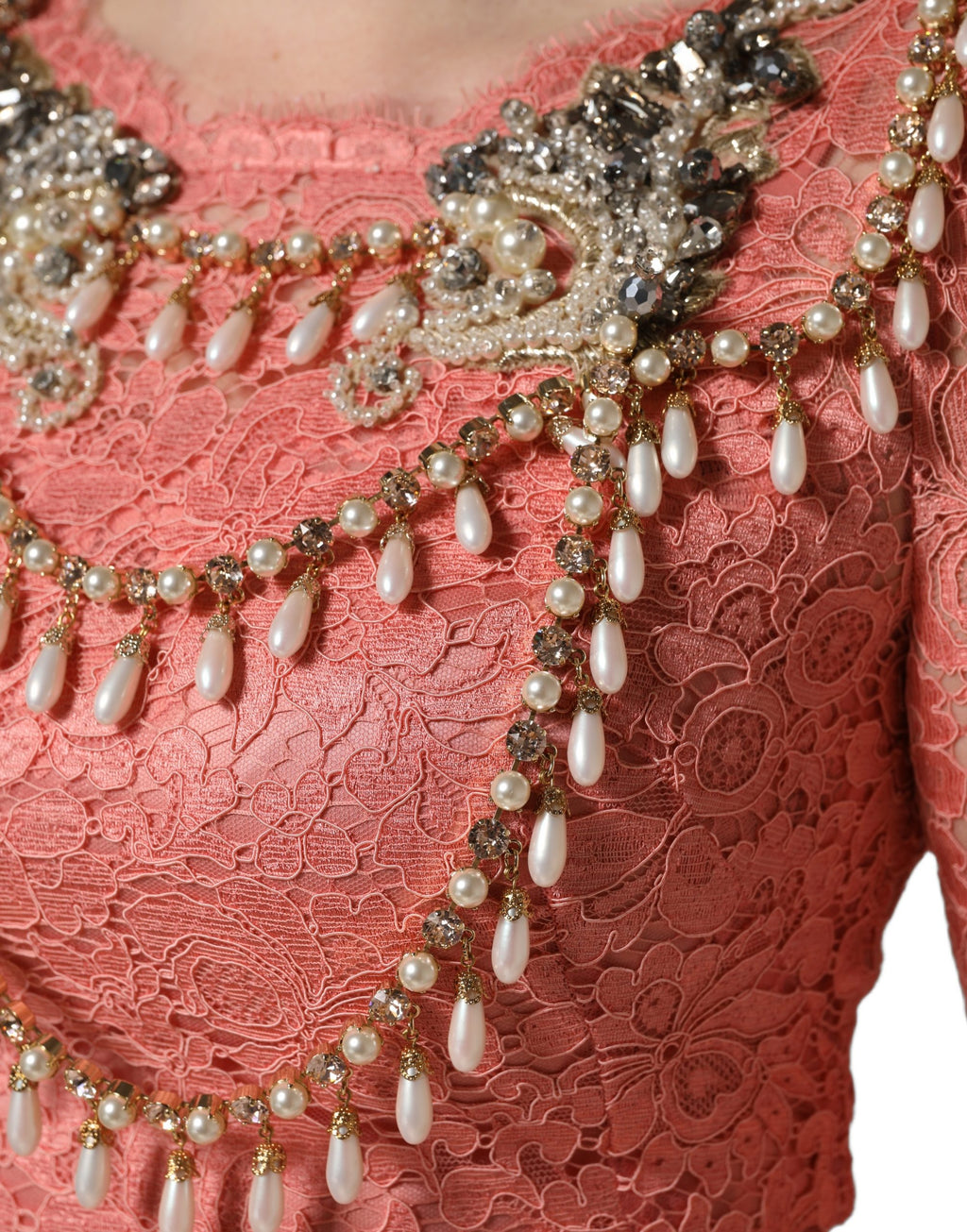 Robe sirène en dentelle ornée Dolce & Gabbana rose