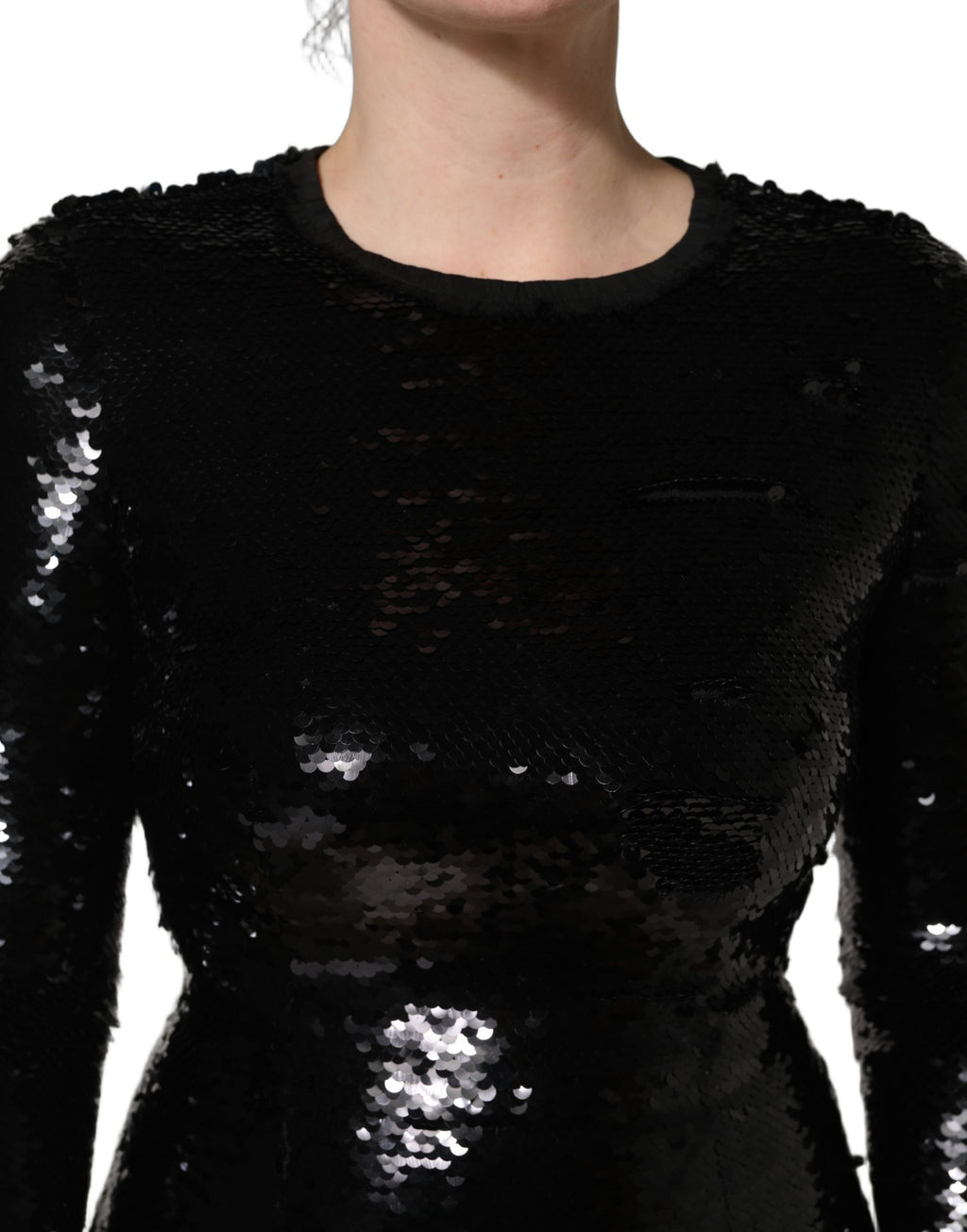 Robe longue moulante sirène à sequins noire Dolce & Gabbana