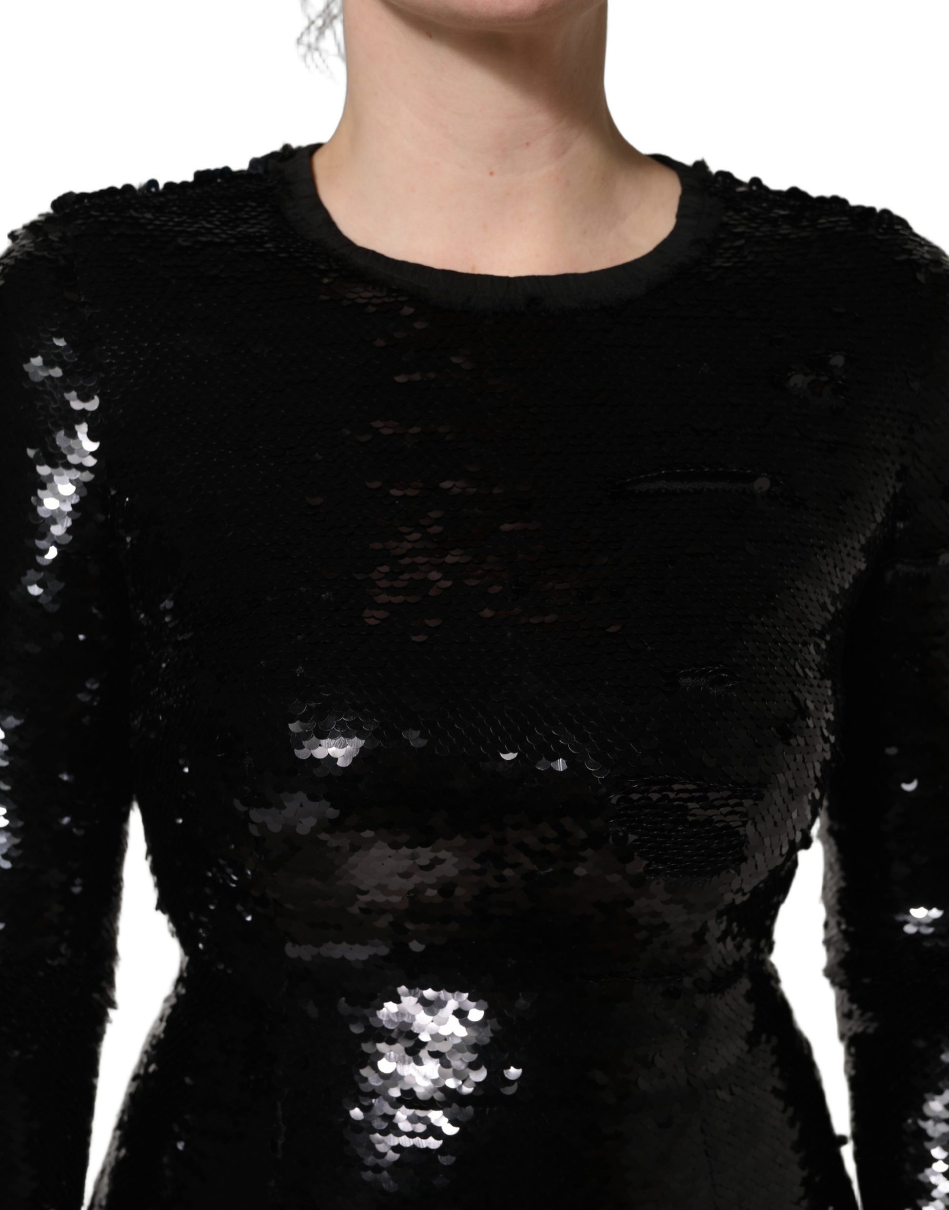 Robe longue moulante sirène à sequins noire Dolce & Gabbana