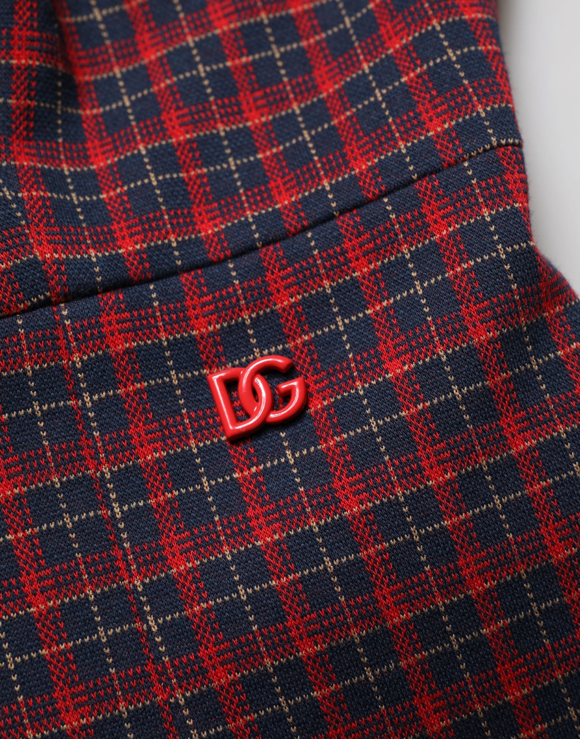 Robe droite à carreaux rouges et noirs à manches courtes Dolce & Gabbana