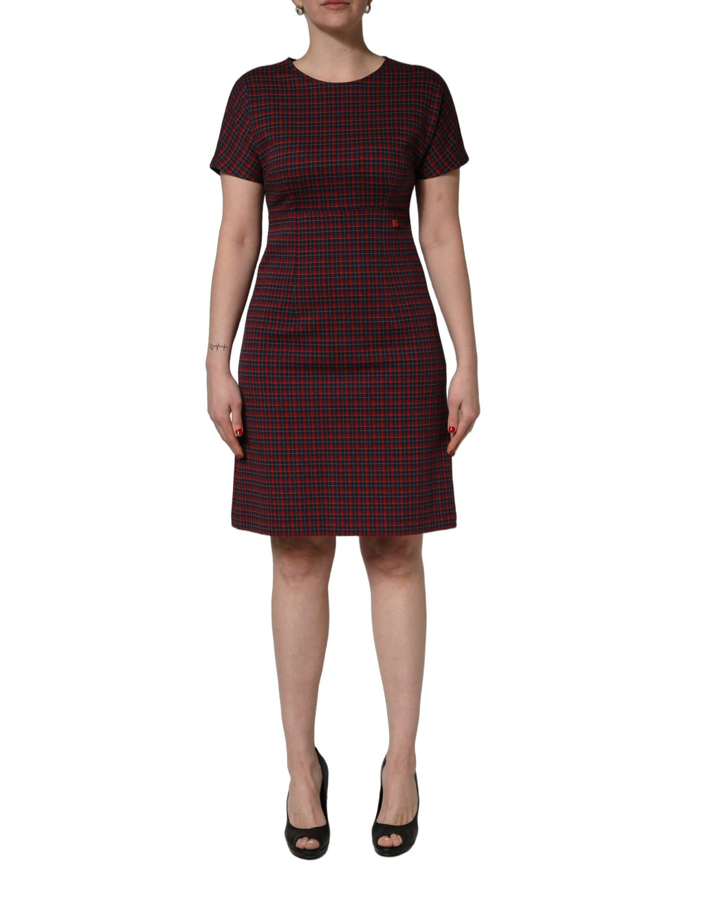 Robe droite à carreaux rouges et noirs à manches courtes Dolce & Gabbana
