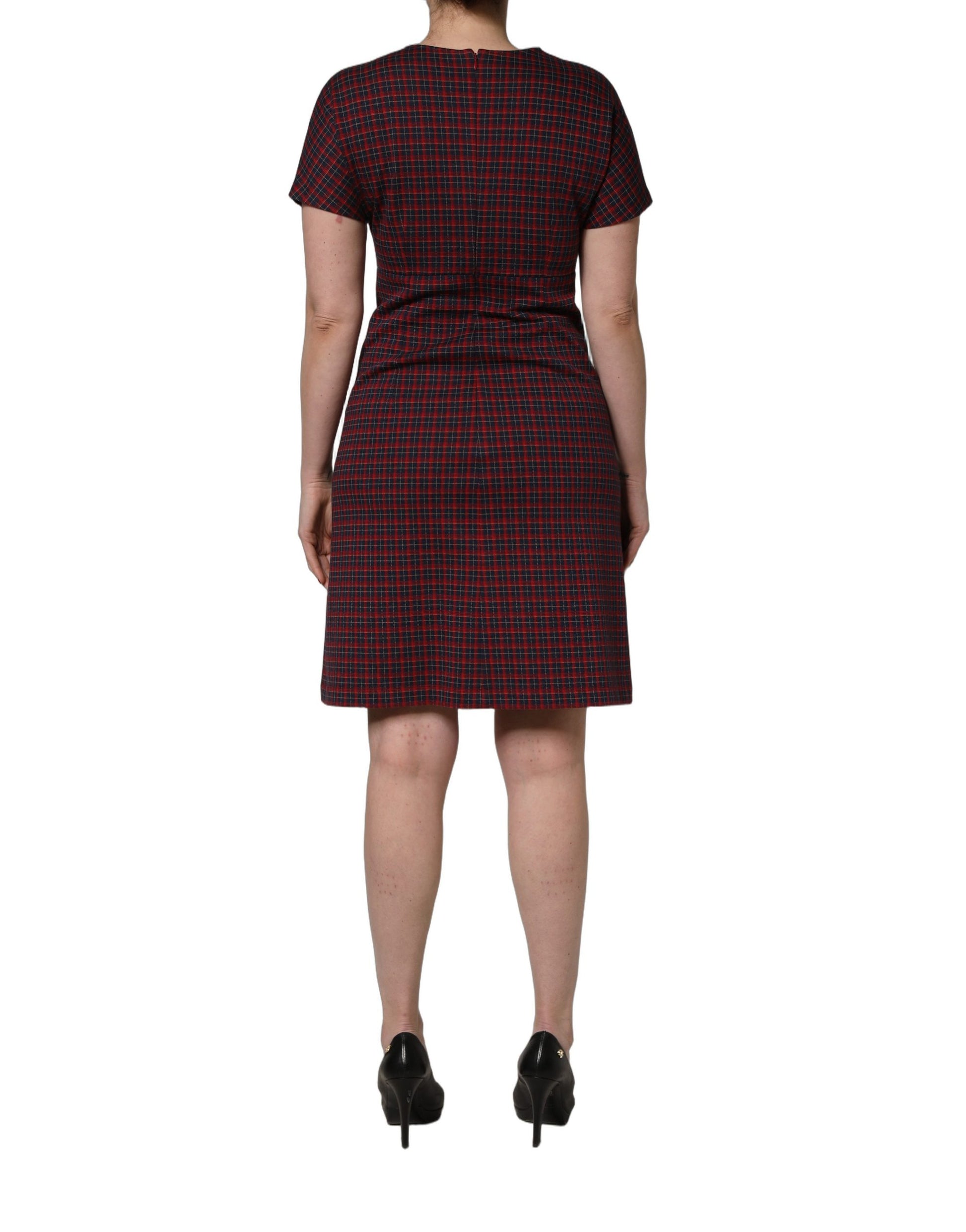 Robe droite à carreaux rouges et noirs à manches courtes Dolce & Gabbana