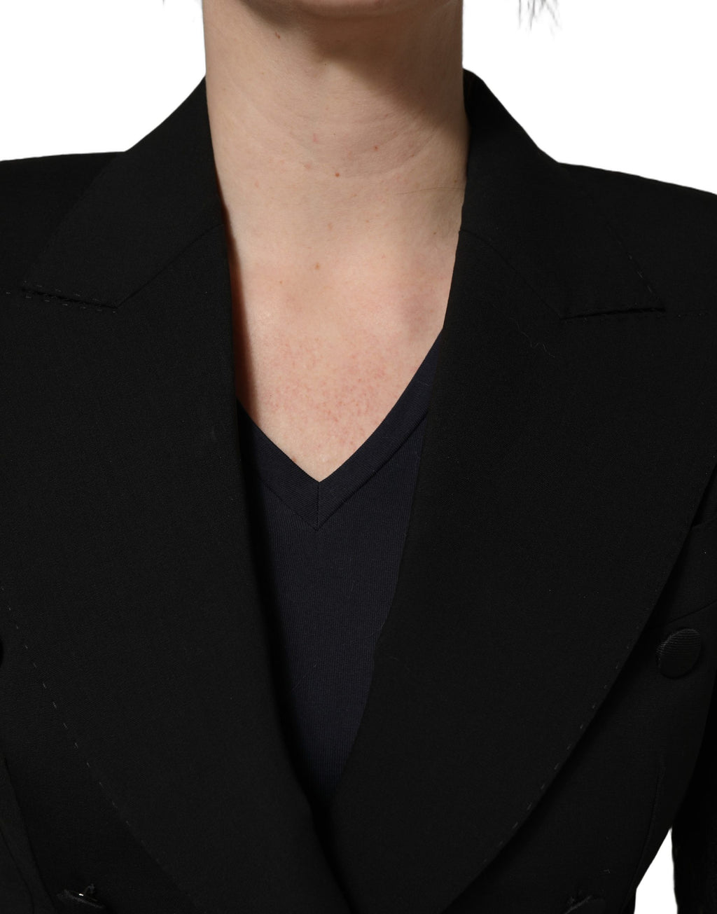 Veste noire croisée en laine avec manches en dentelle Dolce & Gabbana