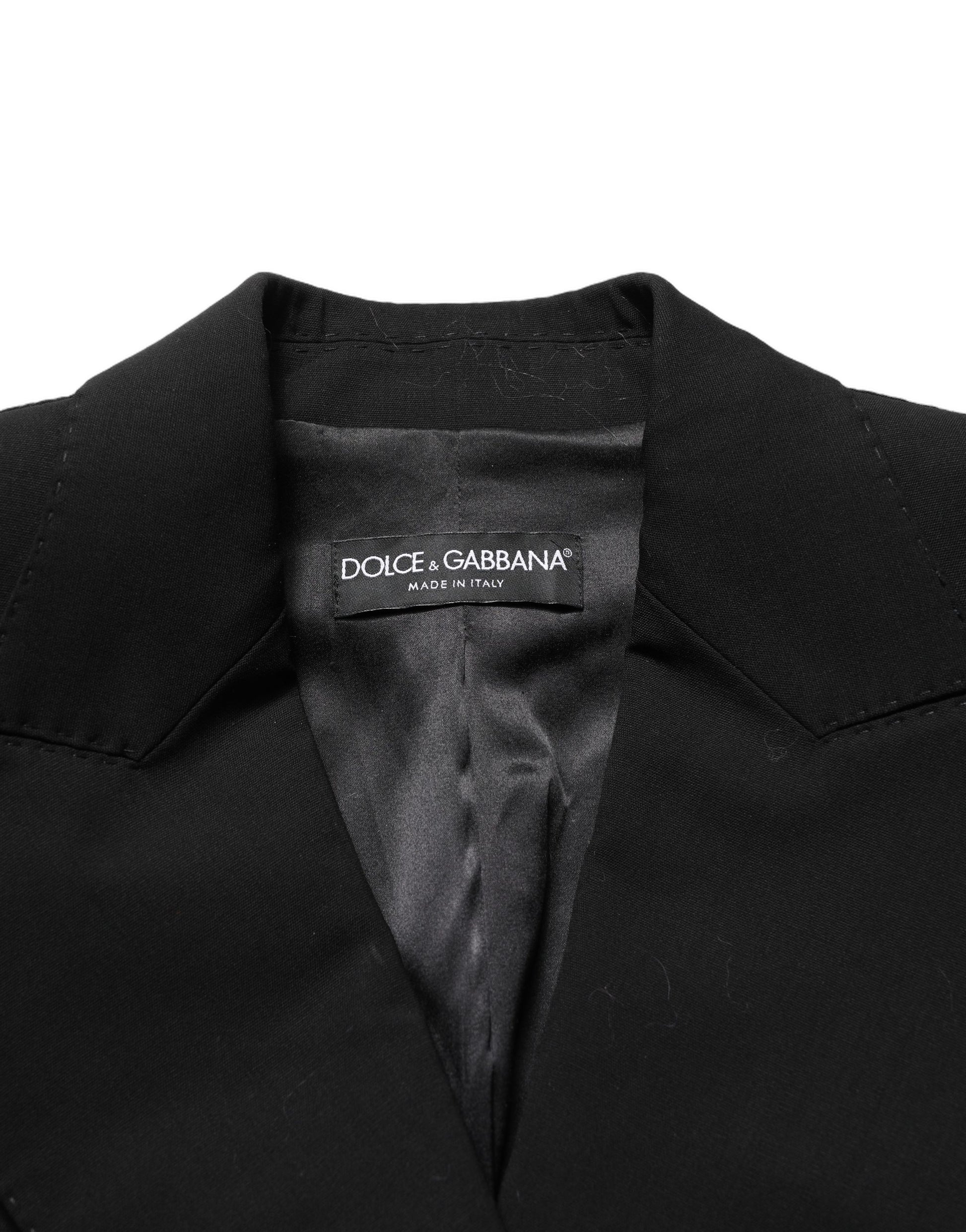 Veste noire croisée en laine avec manches en dentelle Dolce & Gabbana