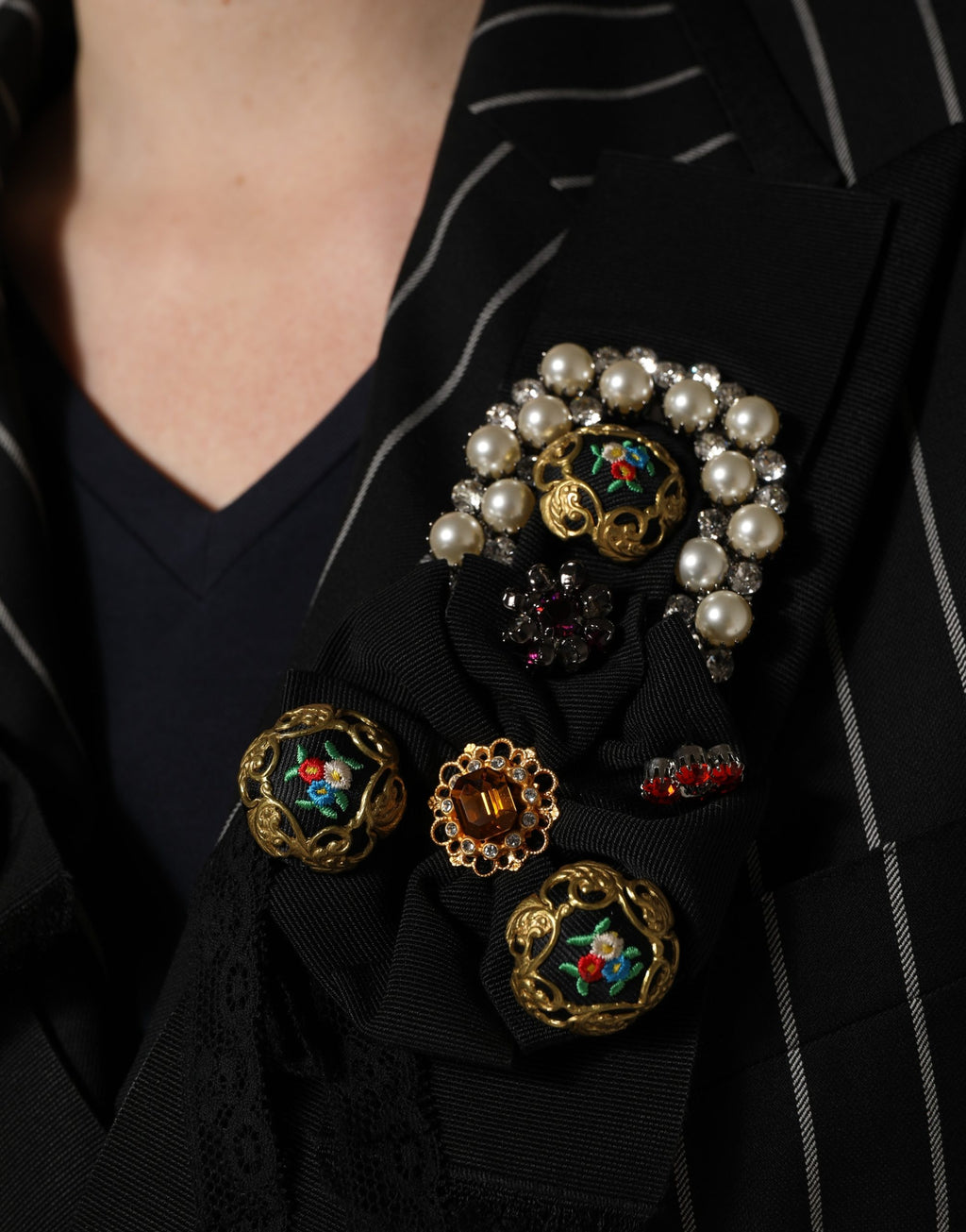 Veste Blazer croisée rayée noire Dolce & Gabbana