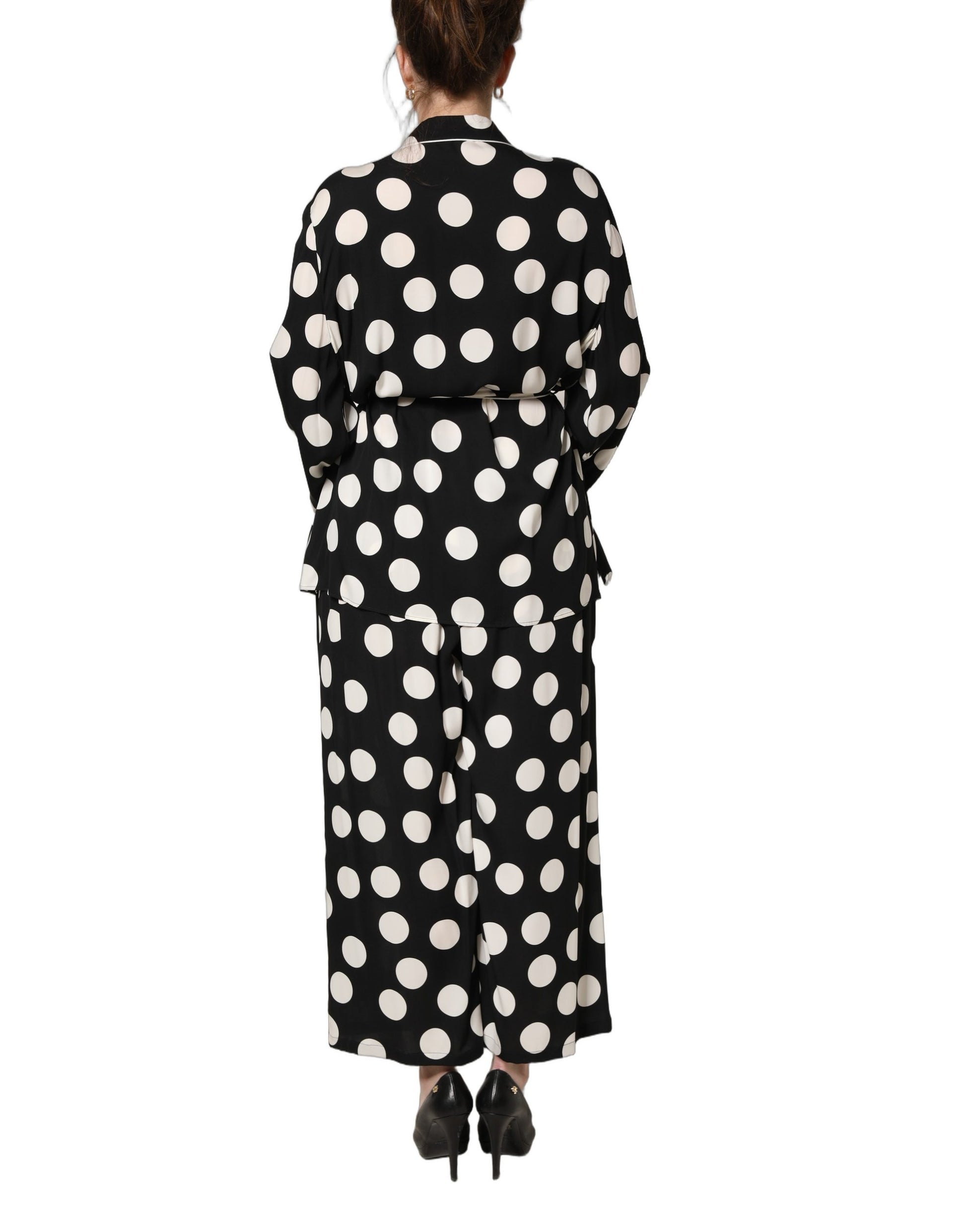 Pyjama Dolce & Gabbana à pois noirs et blancs, ensemble 2 pièces
