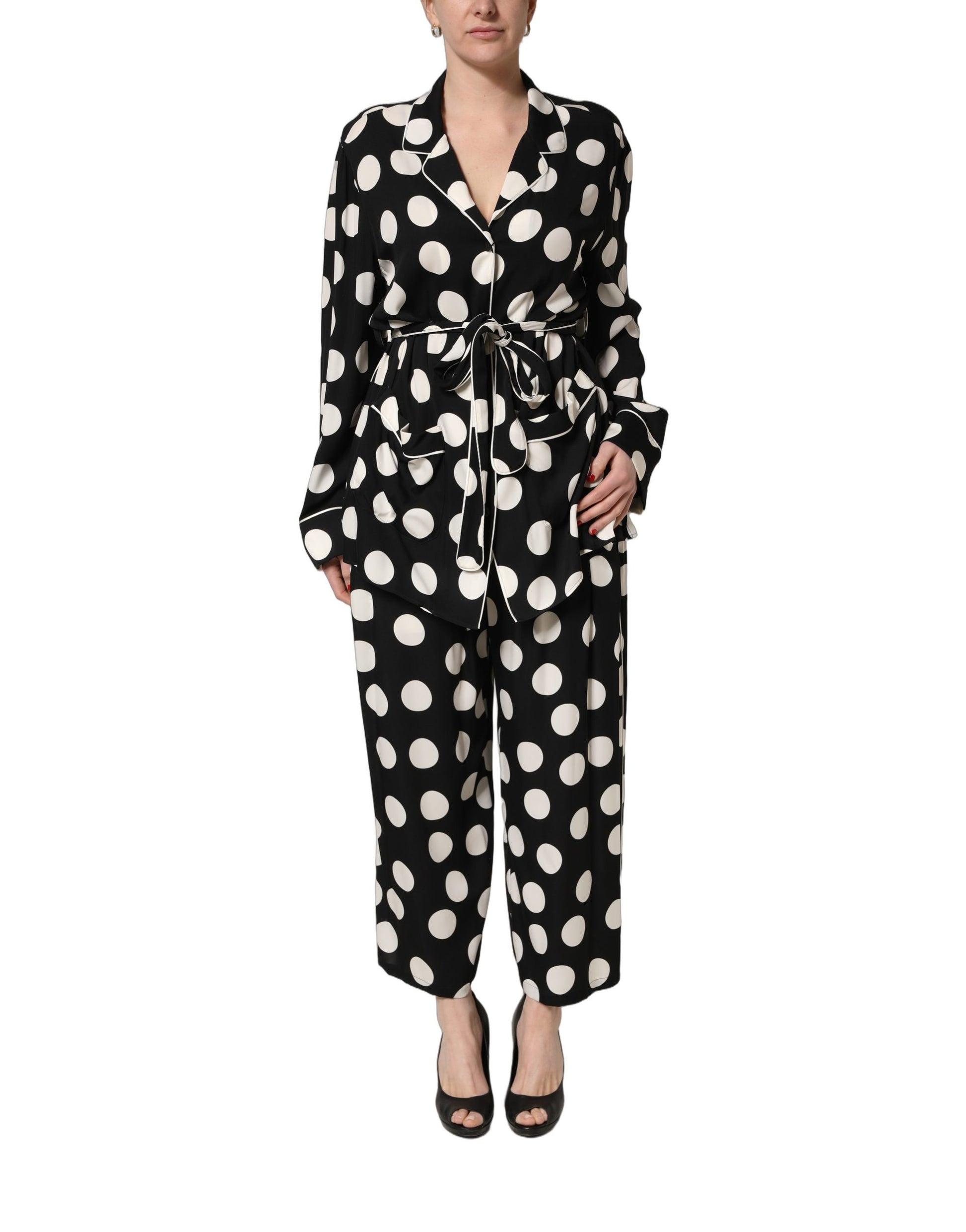 Pyjama Dolce & Gabbana à pois noirs et blancs, ensemble 2 pièces