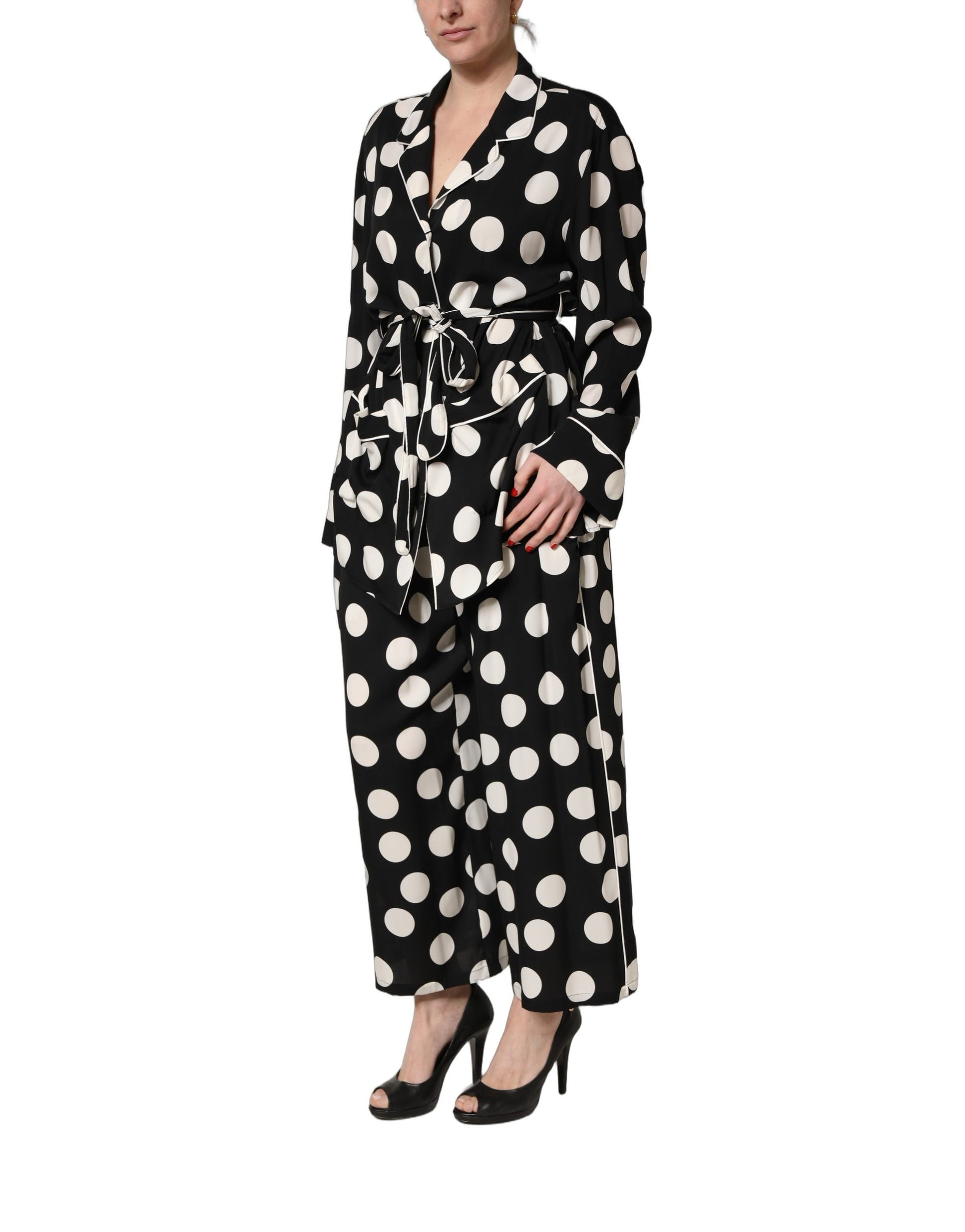 Pyjama Dolce & Gabbana à pois noirs et blancs, ensemble 2 pièces