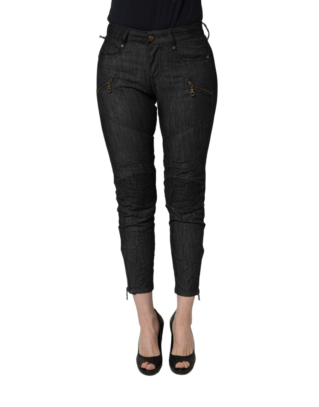Jean skinny taille mi-haute en jean de coton noir PLEIN SUD