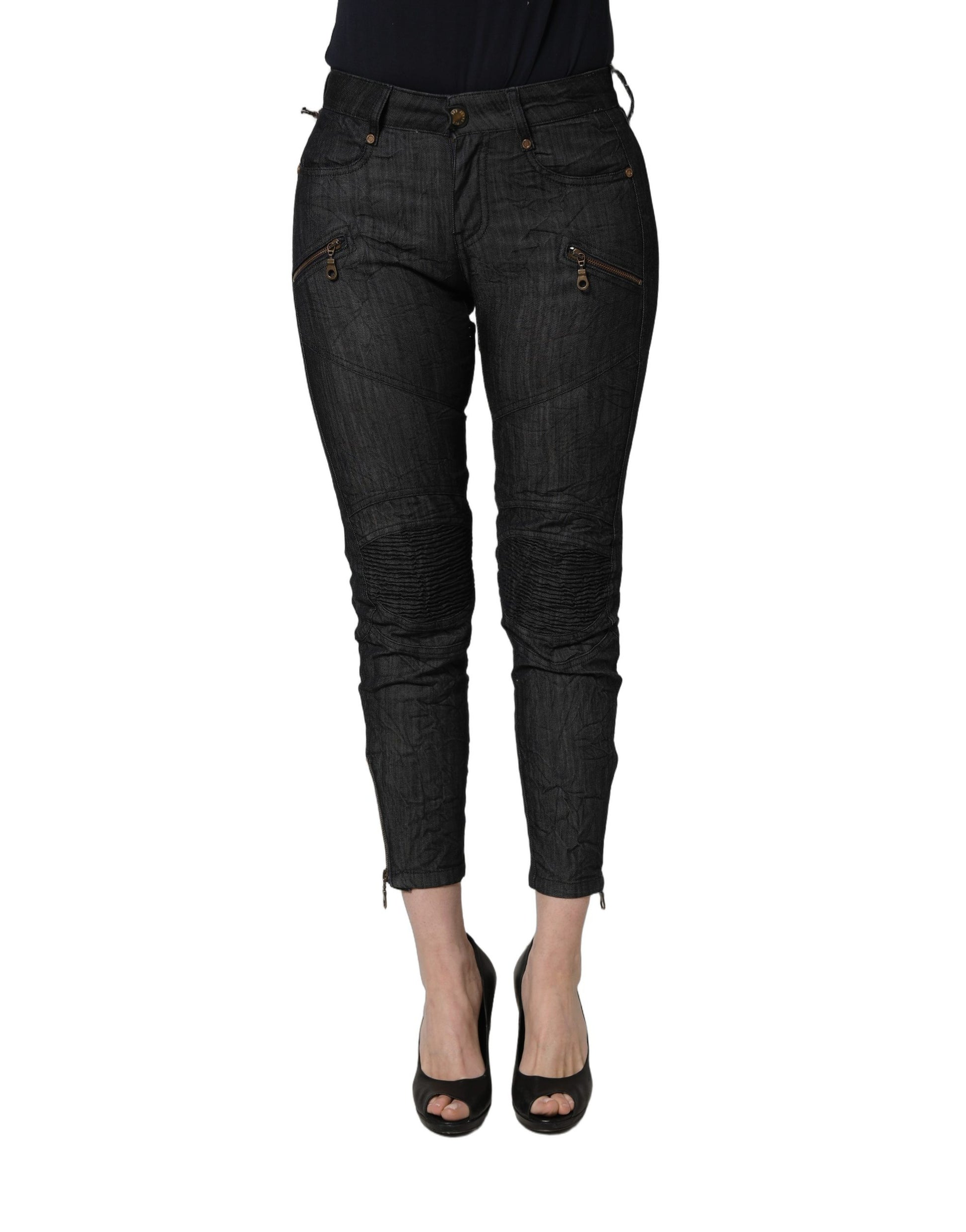 Jean skinny taille mi-haute en jean de coton noir PLEIN SUD