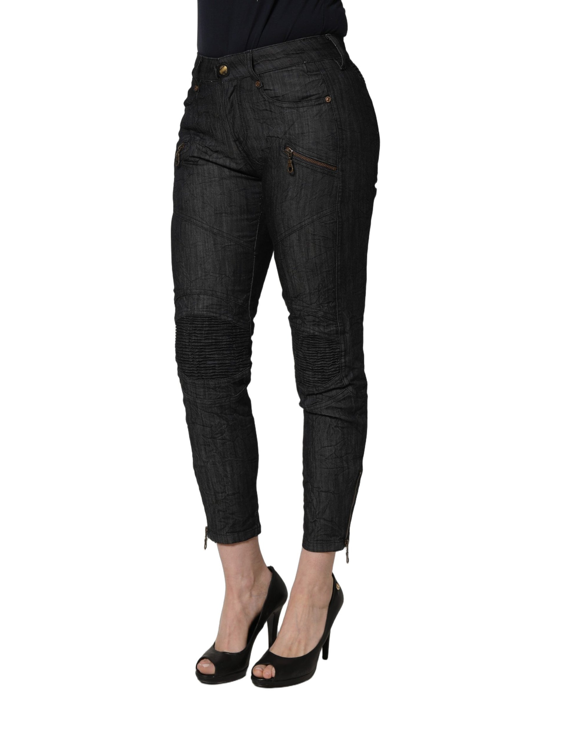 Jean skinny taille mi-haute en jean de coton noir PLEIN SUD
