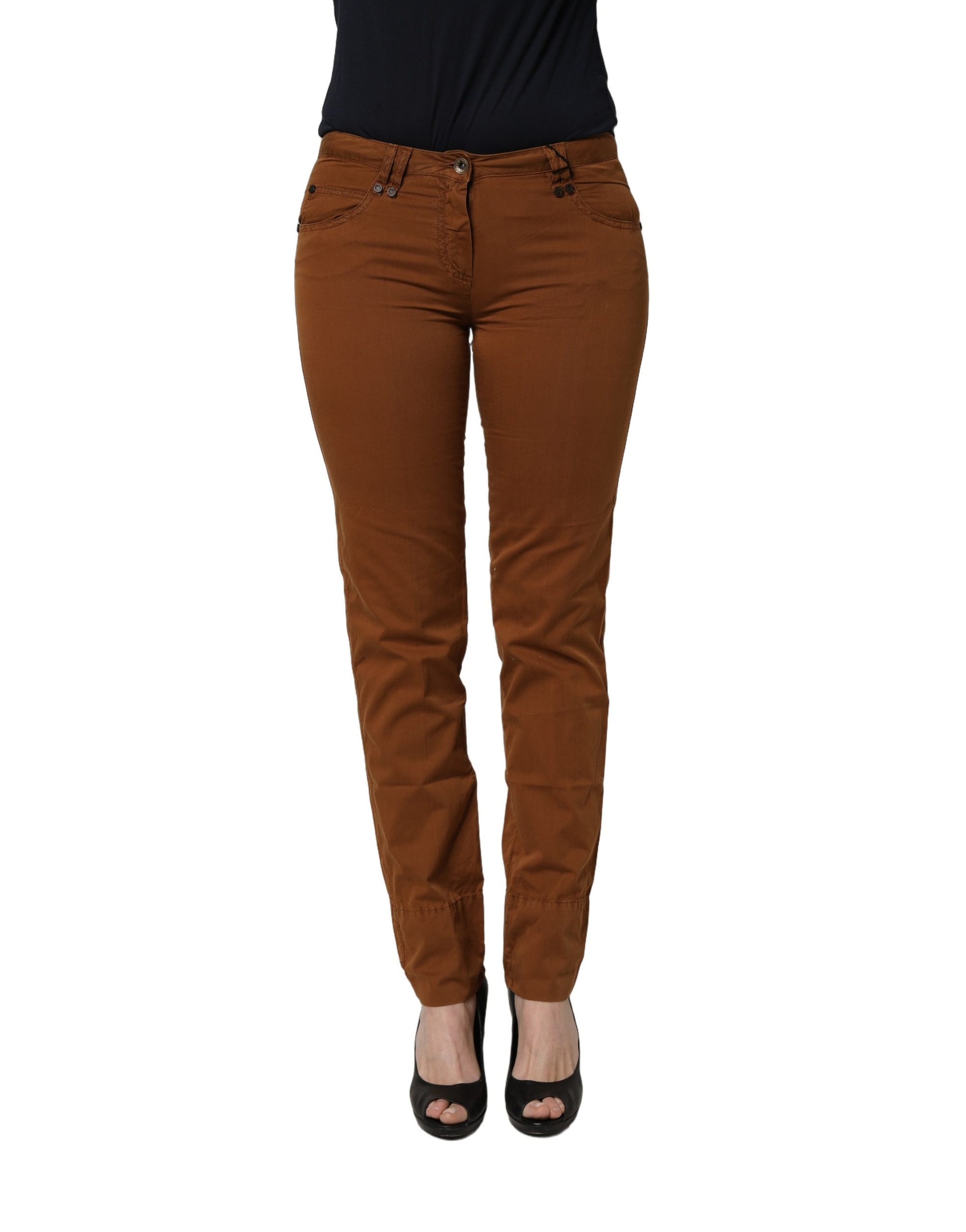 Pantalon Chino Skinny Taille Basse en Coton Marron PLEIN SUD
