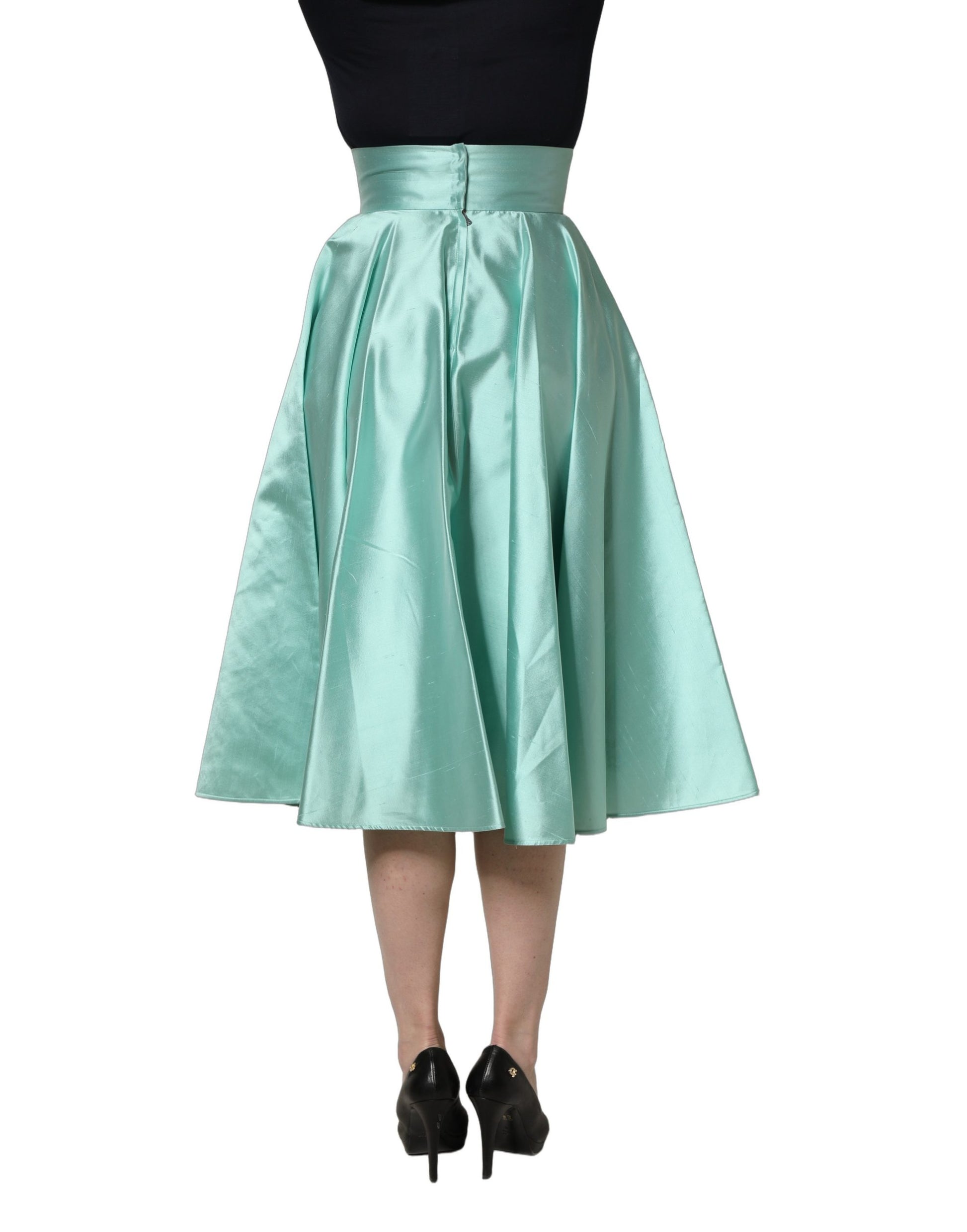 Jupe midi plissée trapèze taille haute en satin vert Dolce & Gabbana