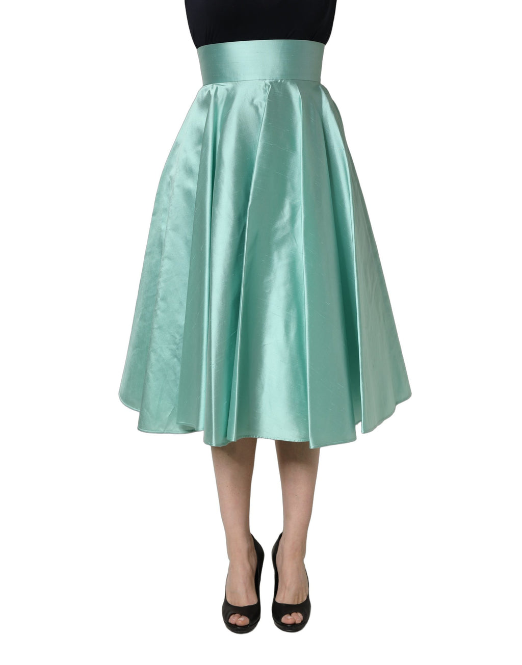 Jupe midi plissée trapèze taille haute en satin vert Dolce & Gabbana