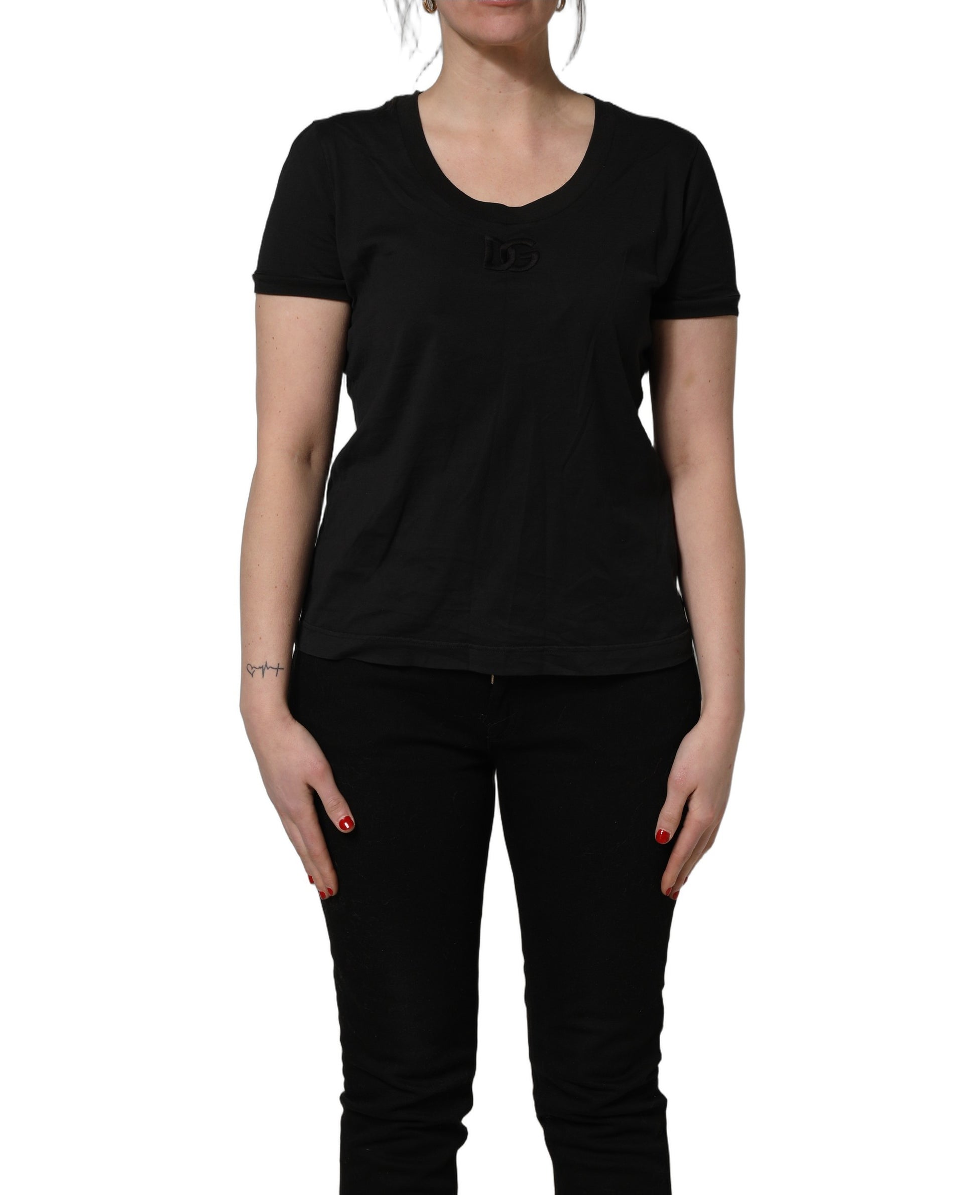 T-shirt à col rond et manches courtes en coton noir Dolce & Gabbana