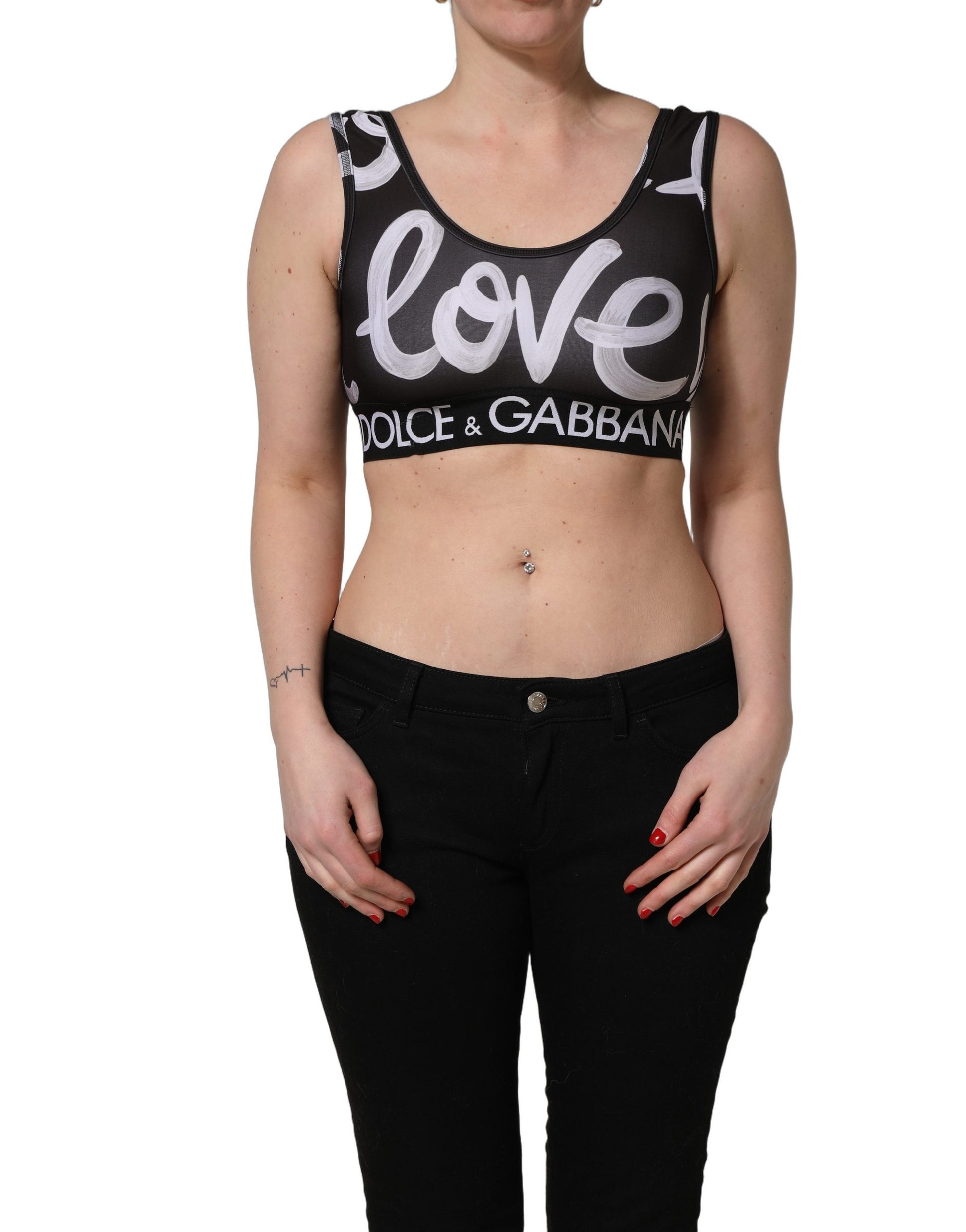 Haut court soutien-gorge de sport Dolce & Gabbana noir DG Love Yourself