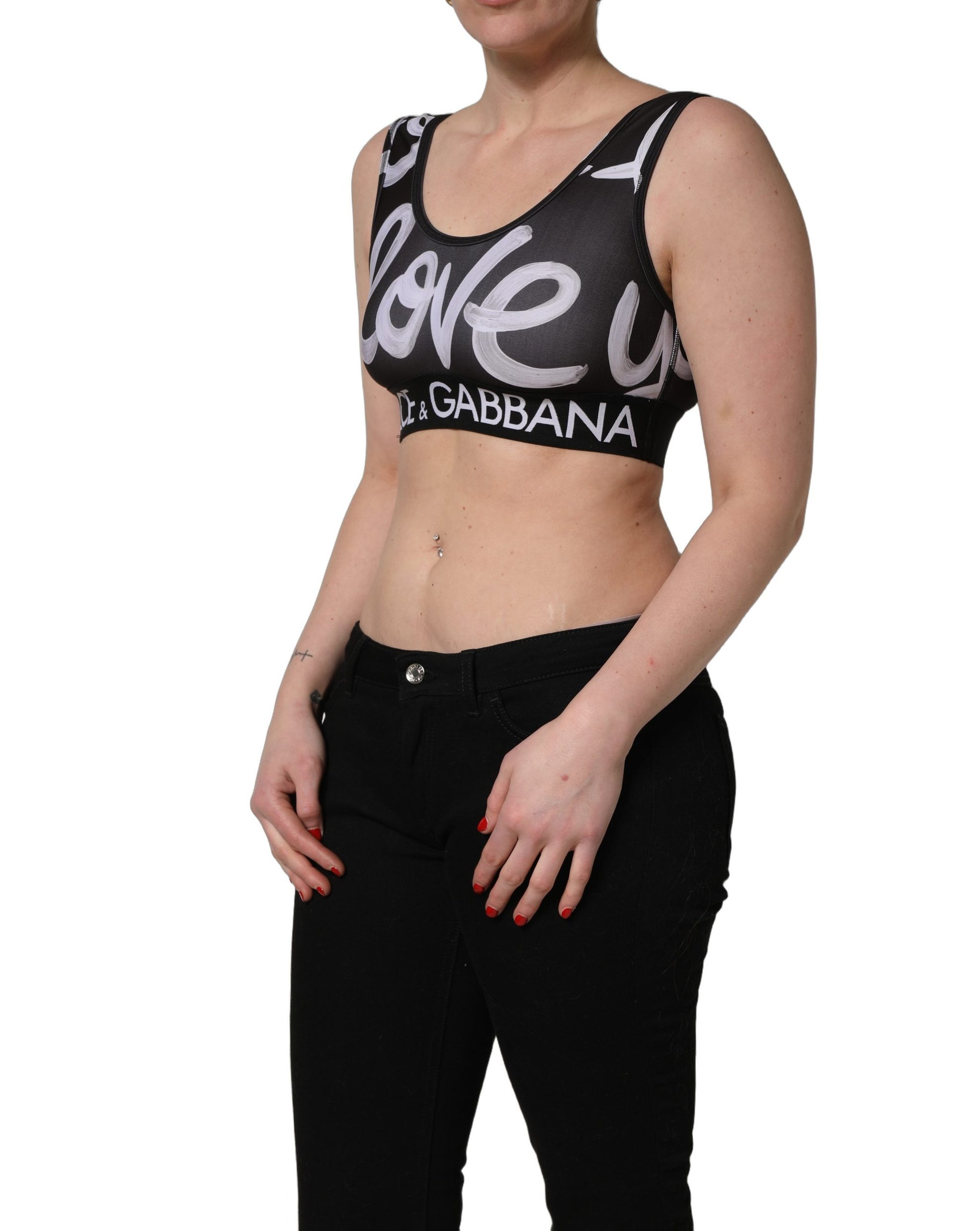Haut court soutien-gorge de sport Dolce & Gabbana noir DG Love Yourself