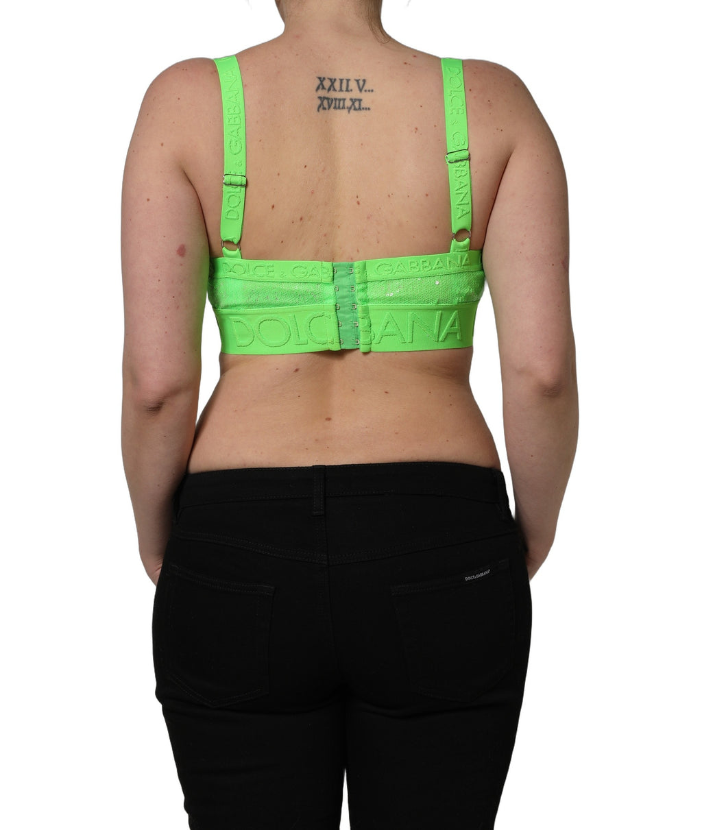 Soutien-gorge court à bonnets souples et logo Dolce & Gabbana vert fluo
