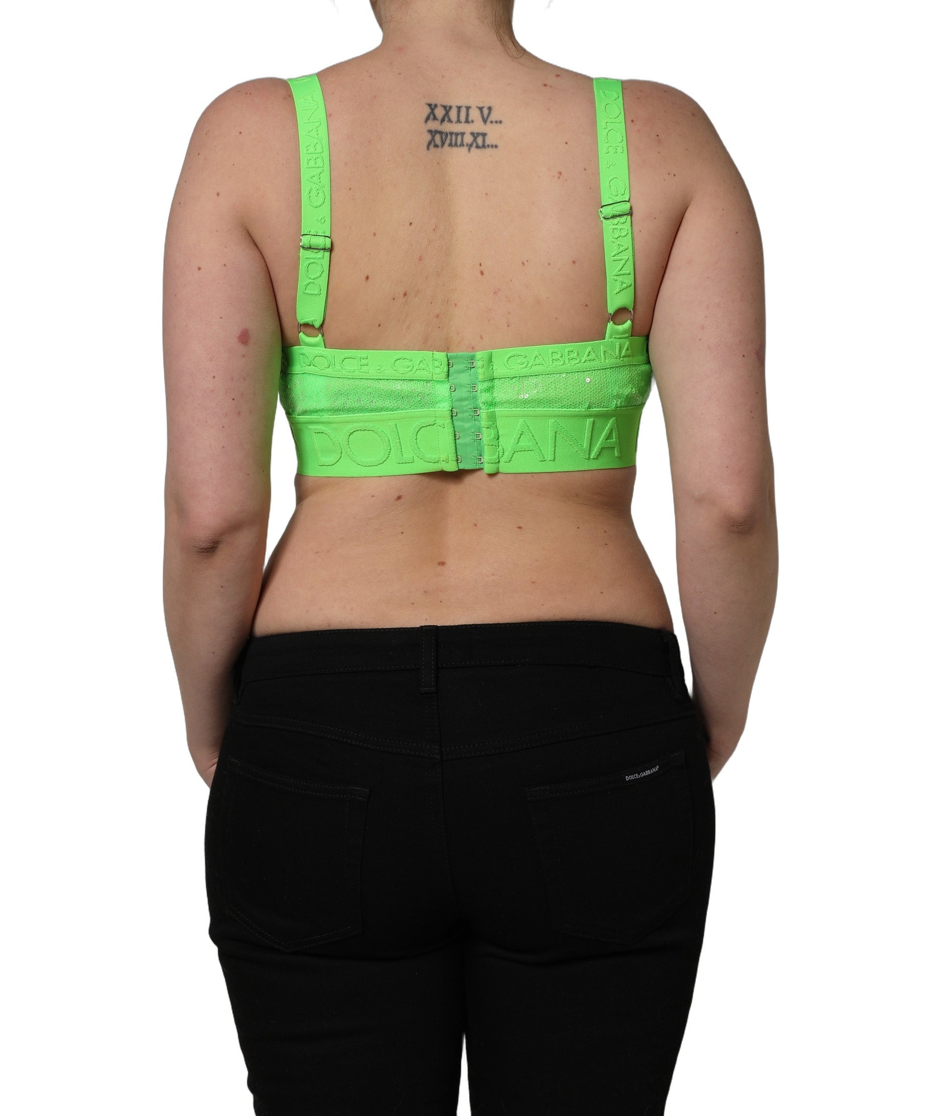 Soutien-gorge court à bonnets souples et logo Dolce & Gabbana vert fluo
