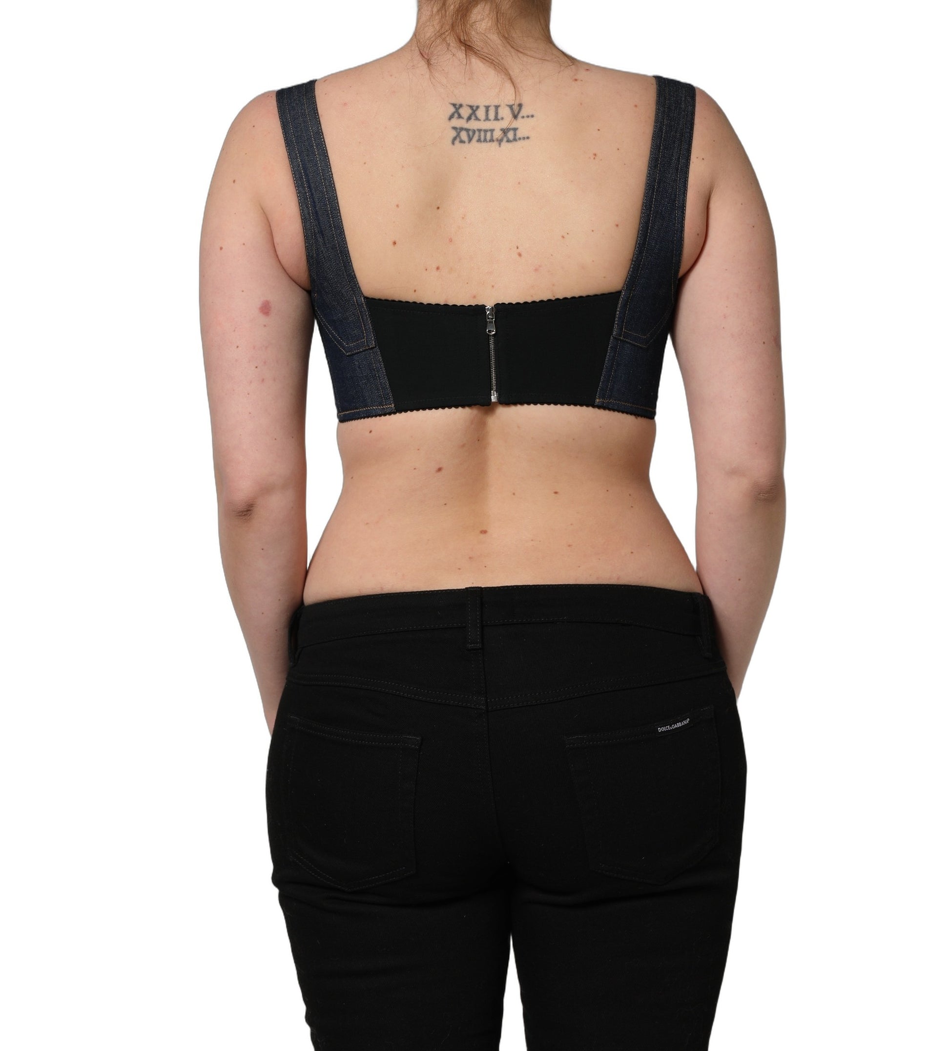 Haut court Dolce & Gabbana en jean noir type bustier en coton