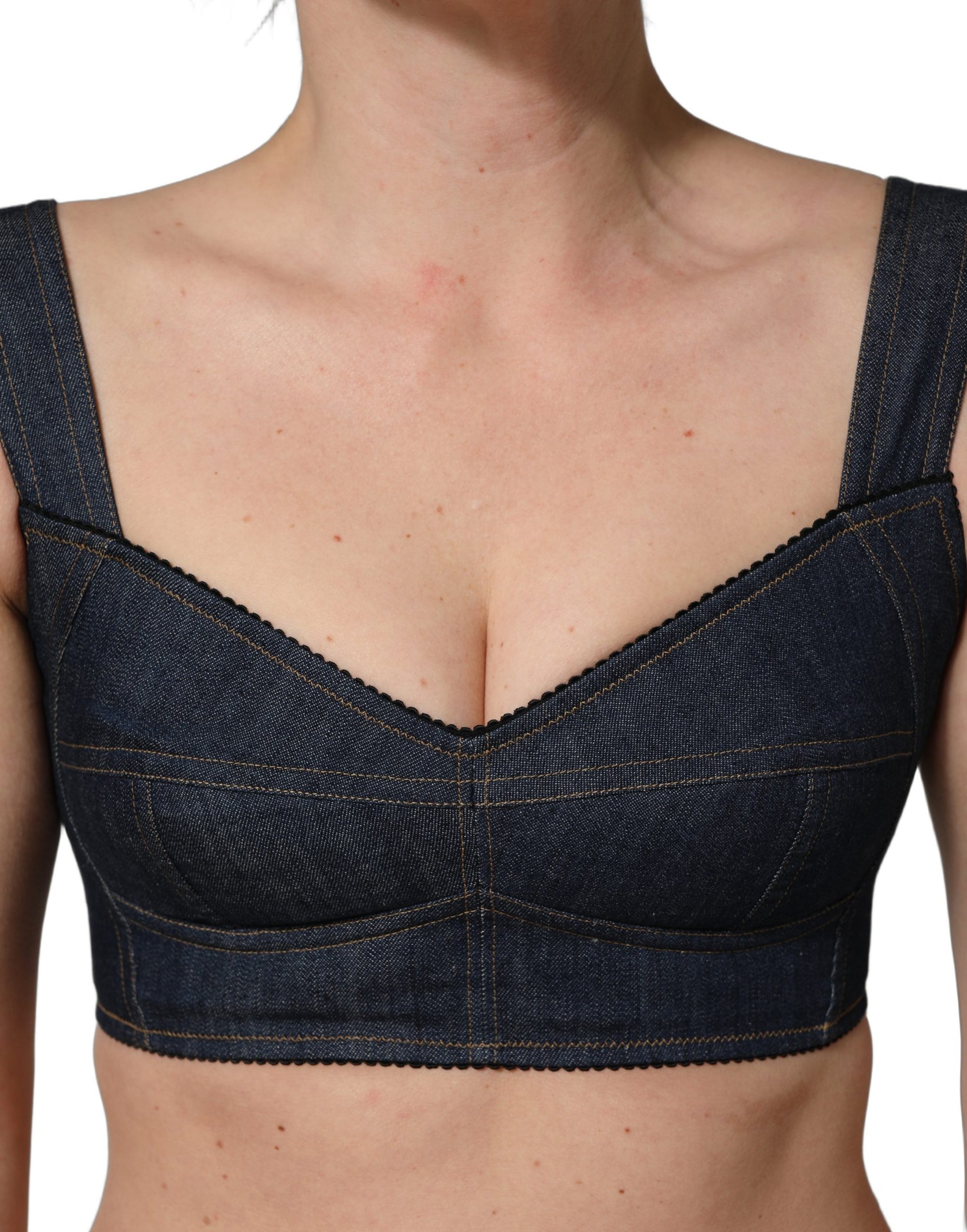 Haut court Dolce & Gabbana en jean noir type bustier en coton