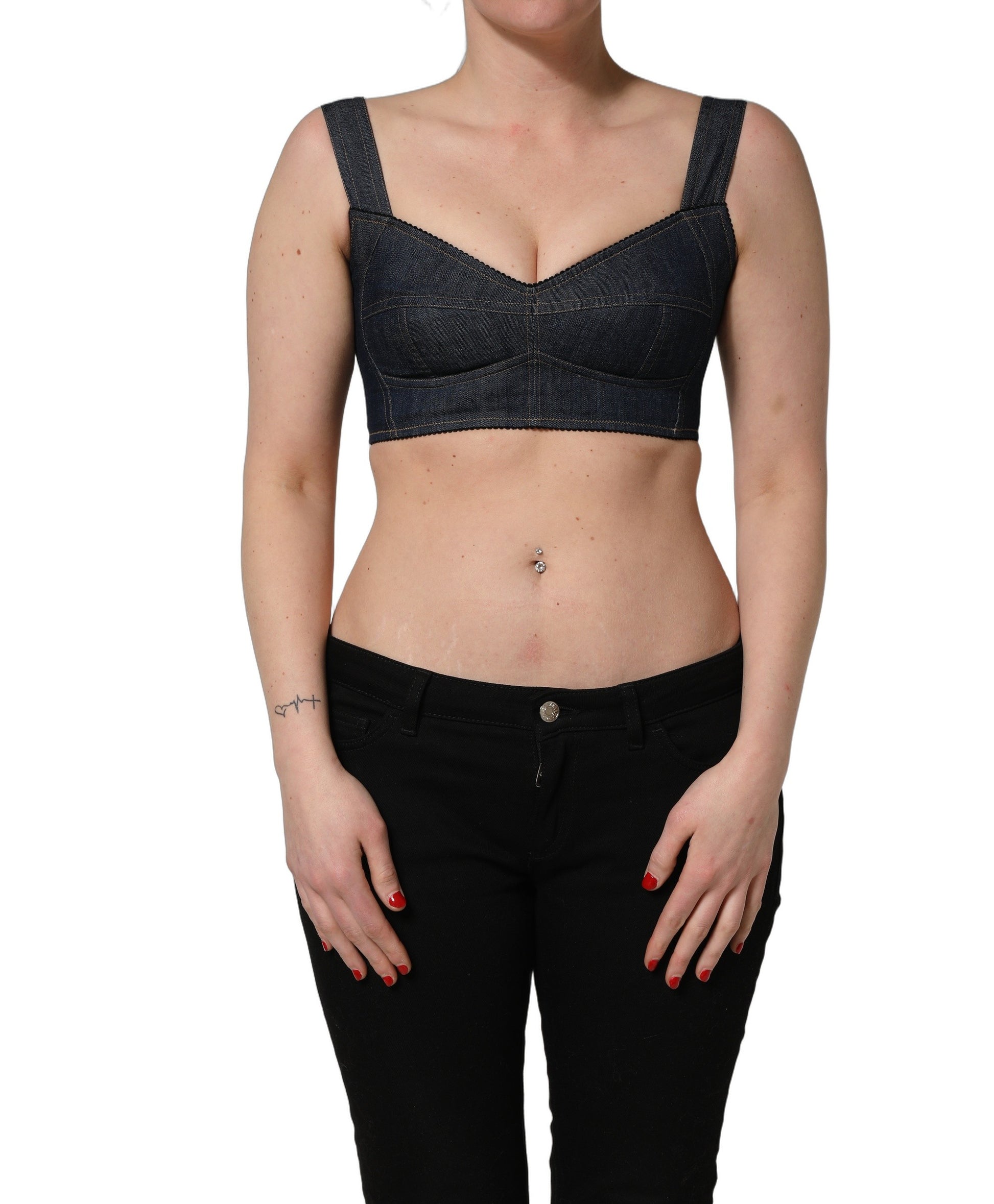 Haut court Dolce & Gabbana en jean noir type bustier en coton