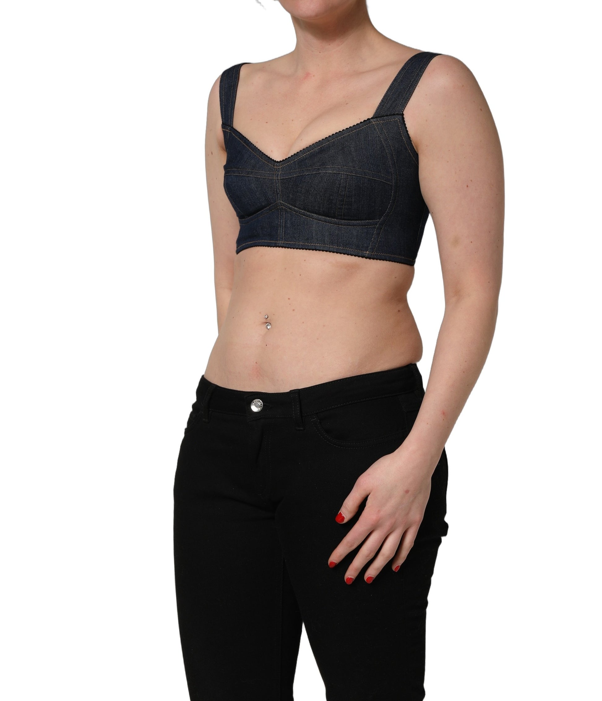 Haut court Dolce & Gabbana en jean noir type bustier en coton