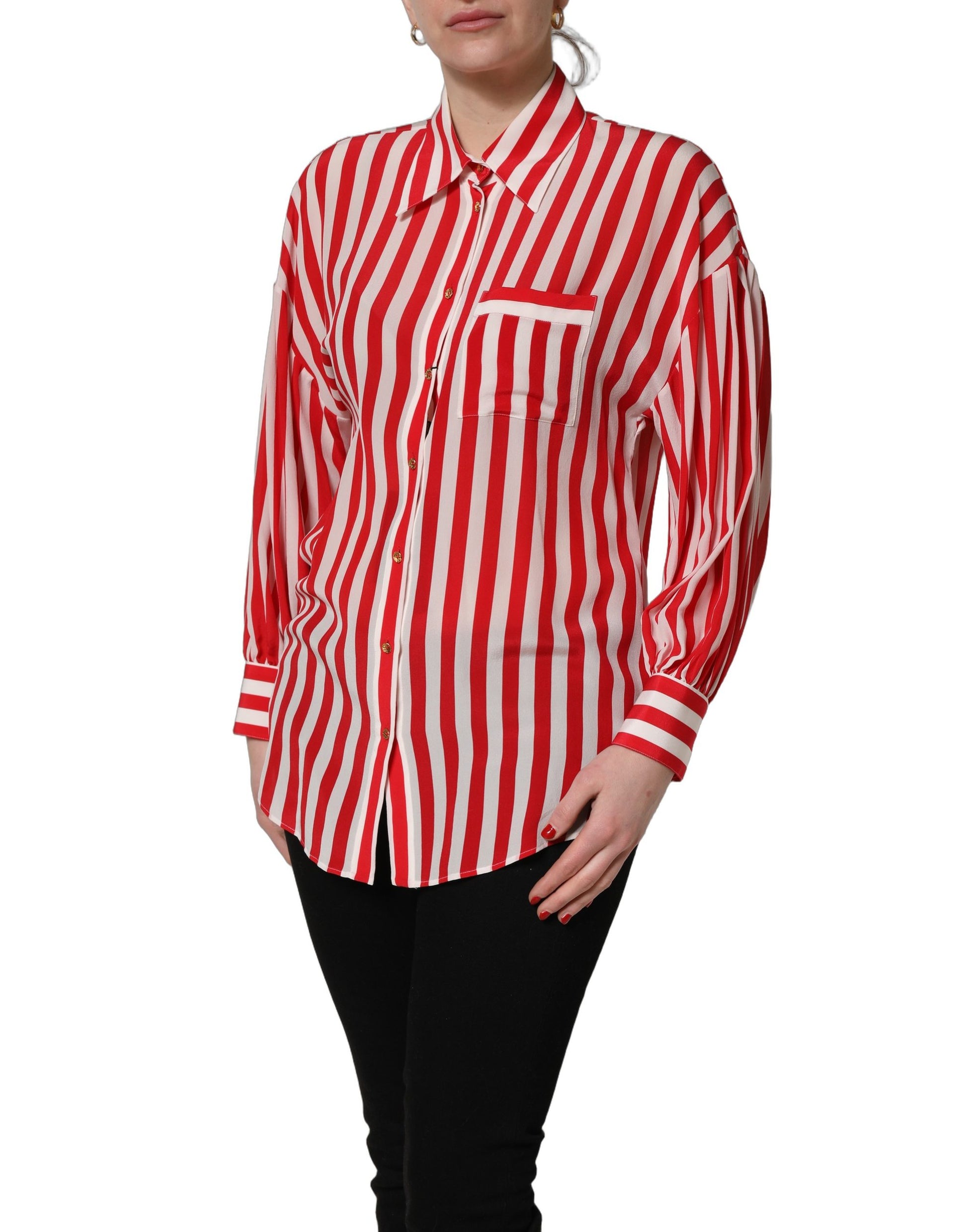 Chemisier long en soie rayé rouge et blanc Dolce & Gabbana