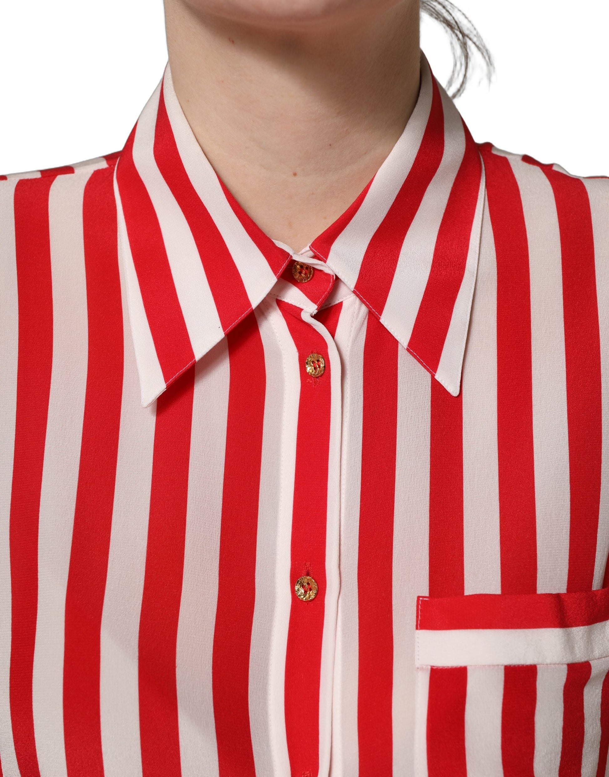 Chemisier long en soie rayé rouge et blanc Dolce & Gabbana