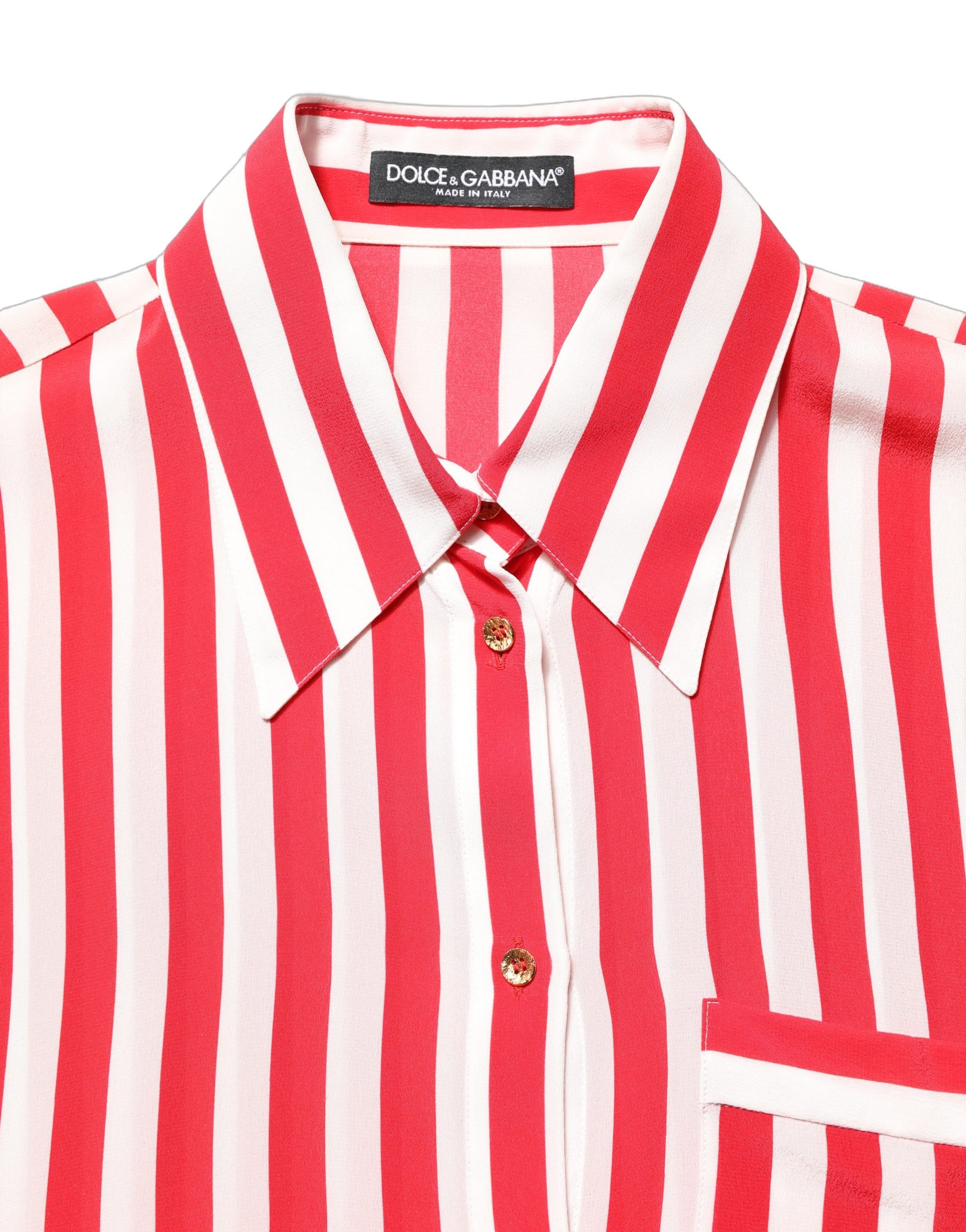 Chemisier long en soie rayé rouge et blanc Dolce & Gabbana
