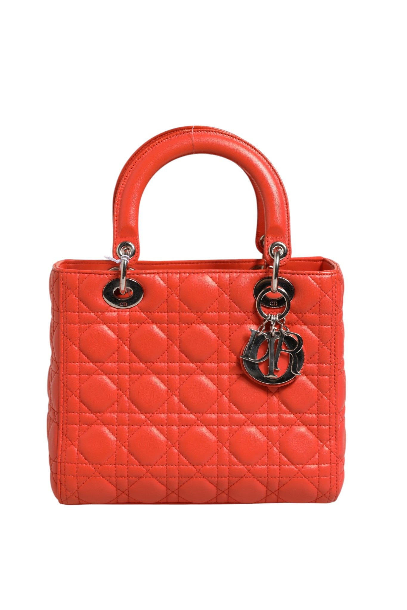 Sac Lady Dior Christian Dior en cuir d'agneau orange Cannage