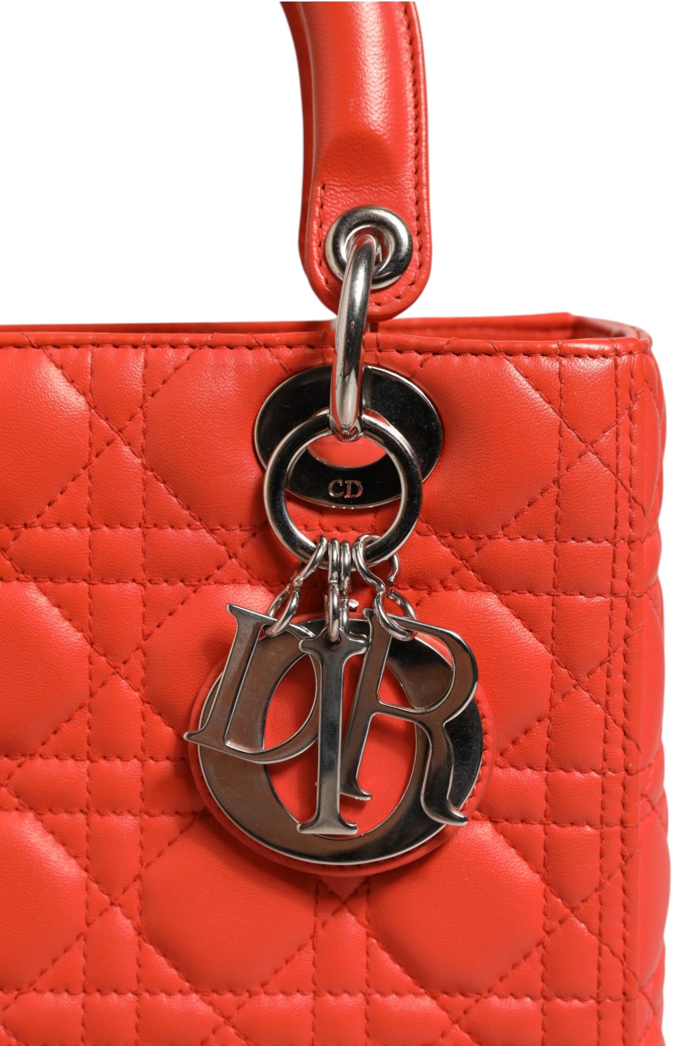 Sac Lady Dior Christian Dior en cuir d'agneau orange Cannage