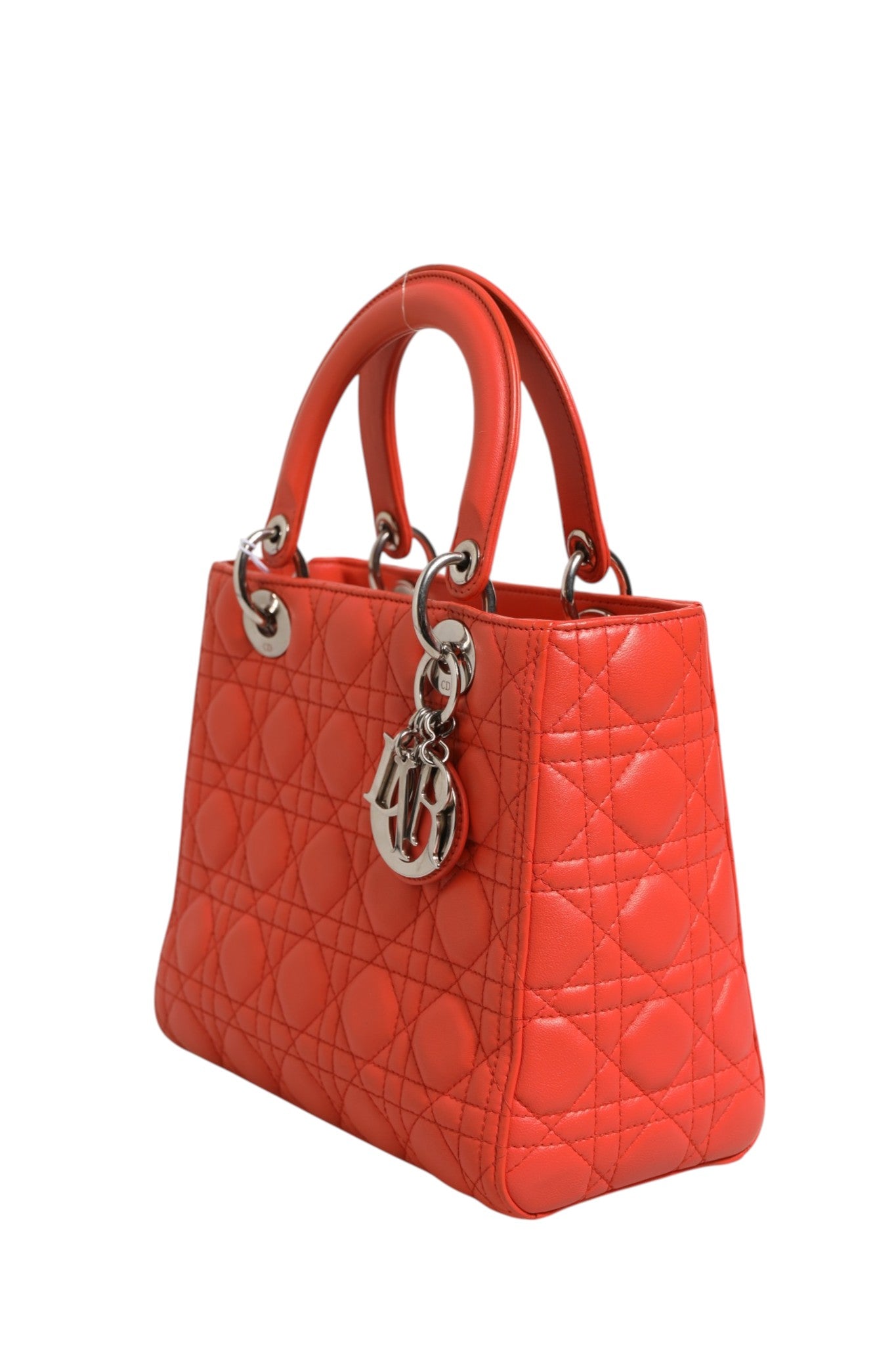 Sac Lady Dior Christian Dior en cuir d'agneau orange Cannage