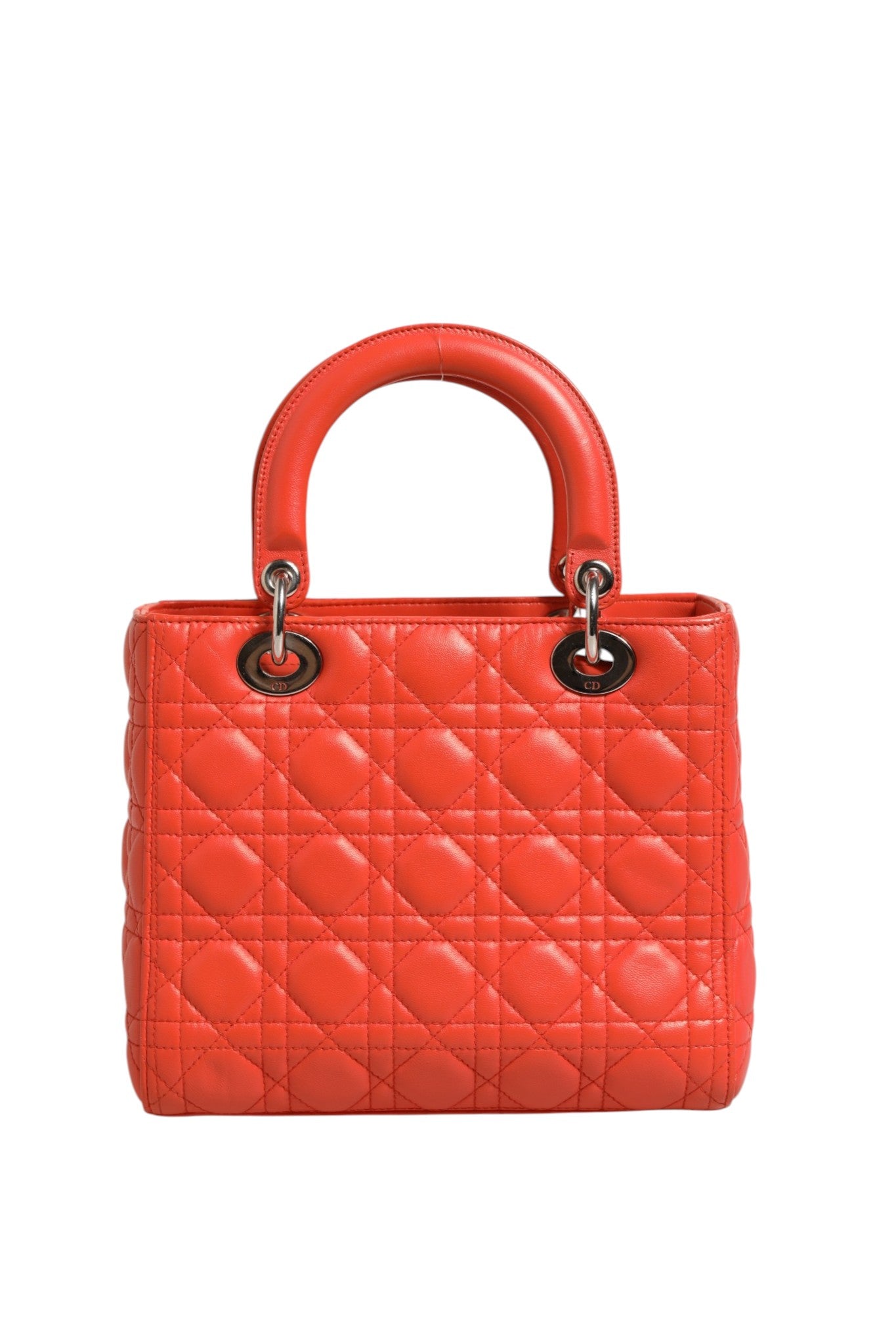 Sac Lady Dior Christian Dior en cuir d'agneau orange Cannage