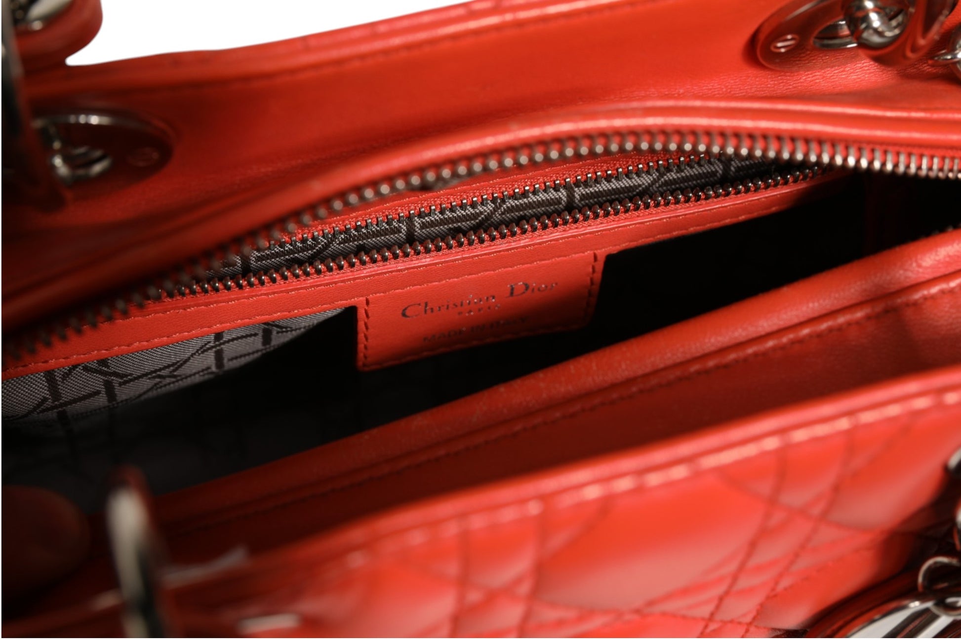Sac Lady Dior Christian Dior en cuir d'agneau orange Cannage