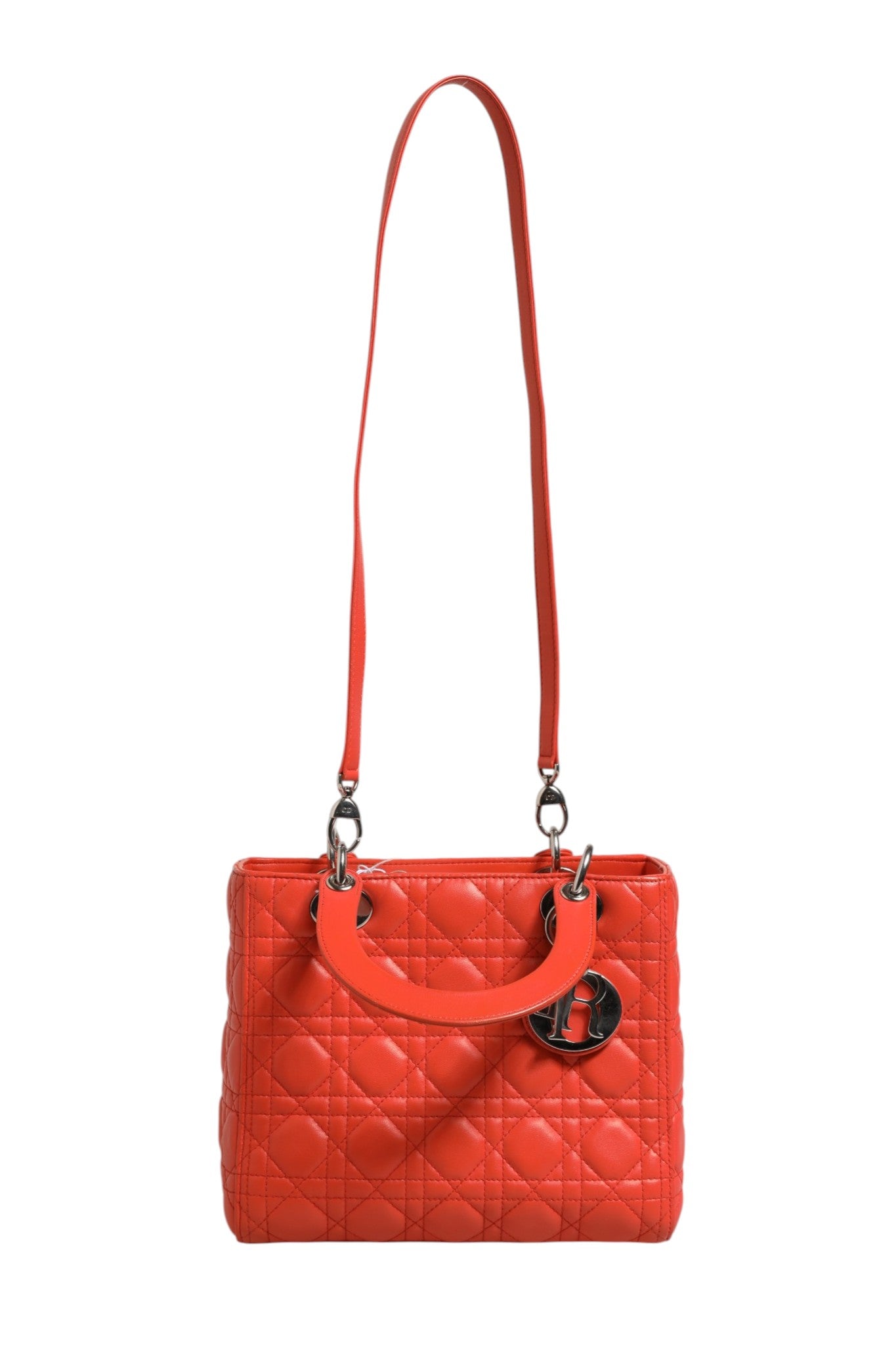 Sac Lady Dior Christian Dior en cuir d'agneau orange Cannage