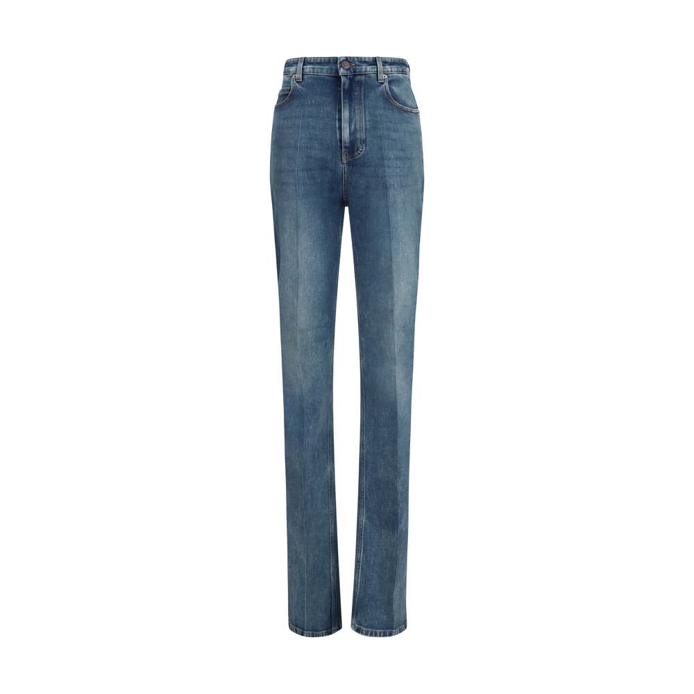 Jean Balenciaga en coton bleu taille haute