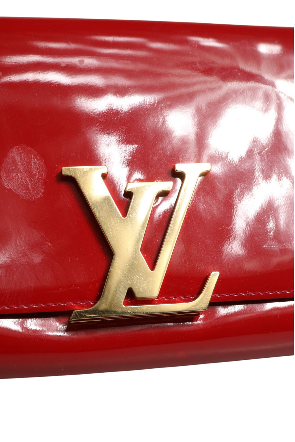 Portefeuille chaîne Louis Vuitton Louise PM en cuir verni rouge