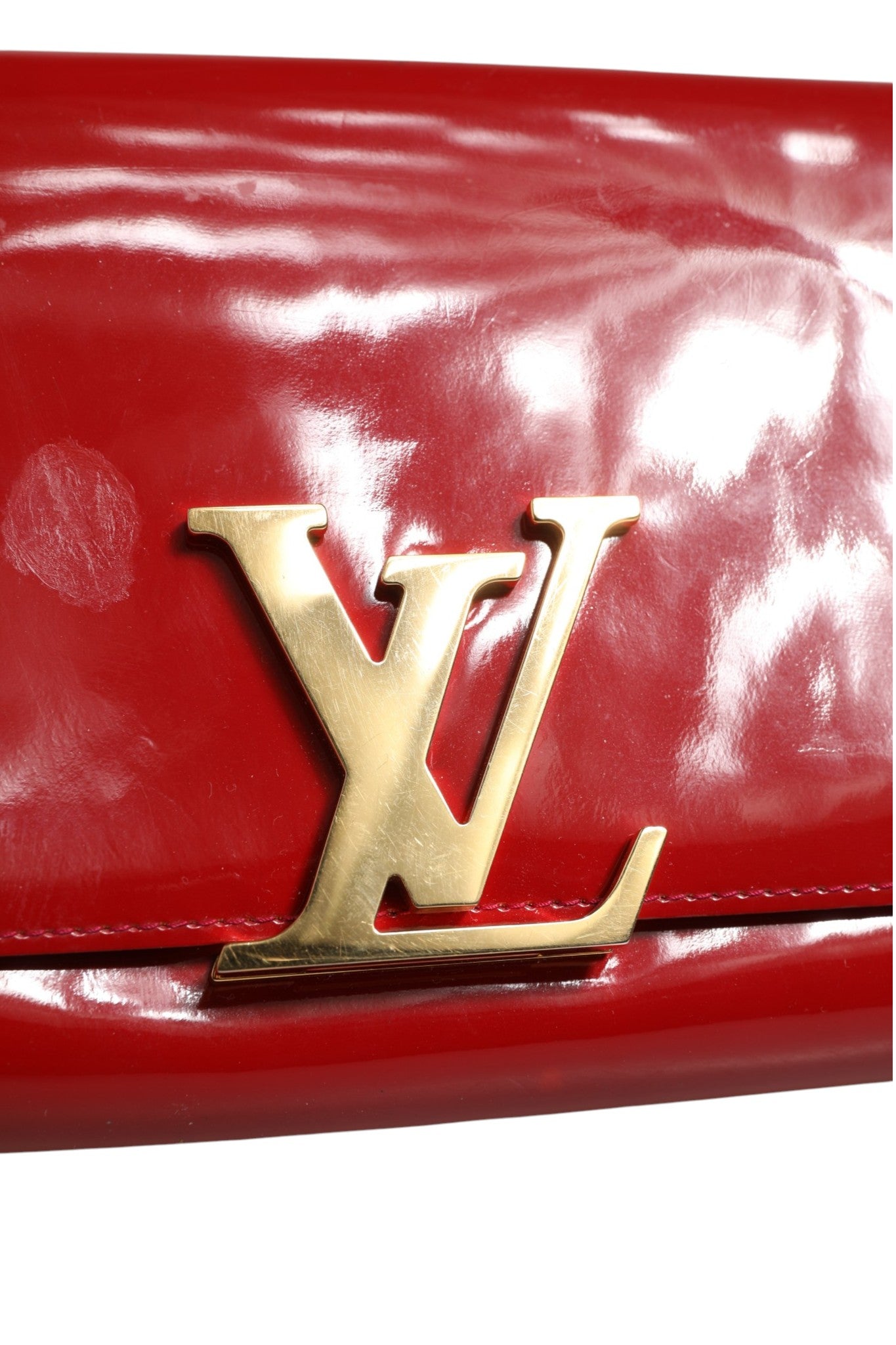 Portefeuille chaîne Louis Vuitton Louise PM en cuir verni rouge