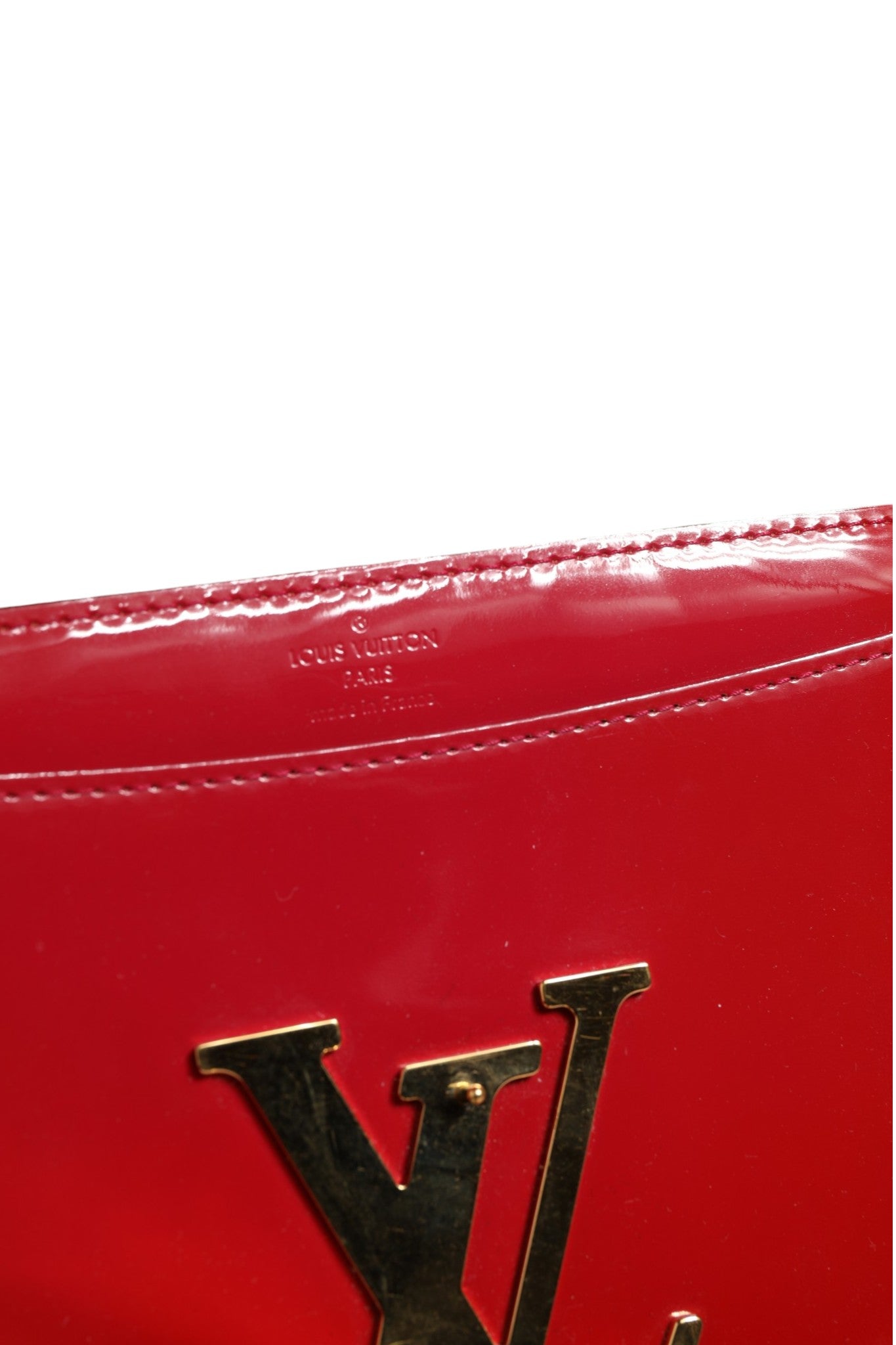 Portefeuille chaîne Louis Vuitton Louise PM en cuir verni rouge