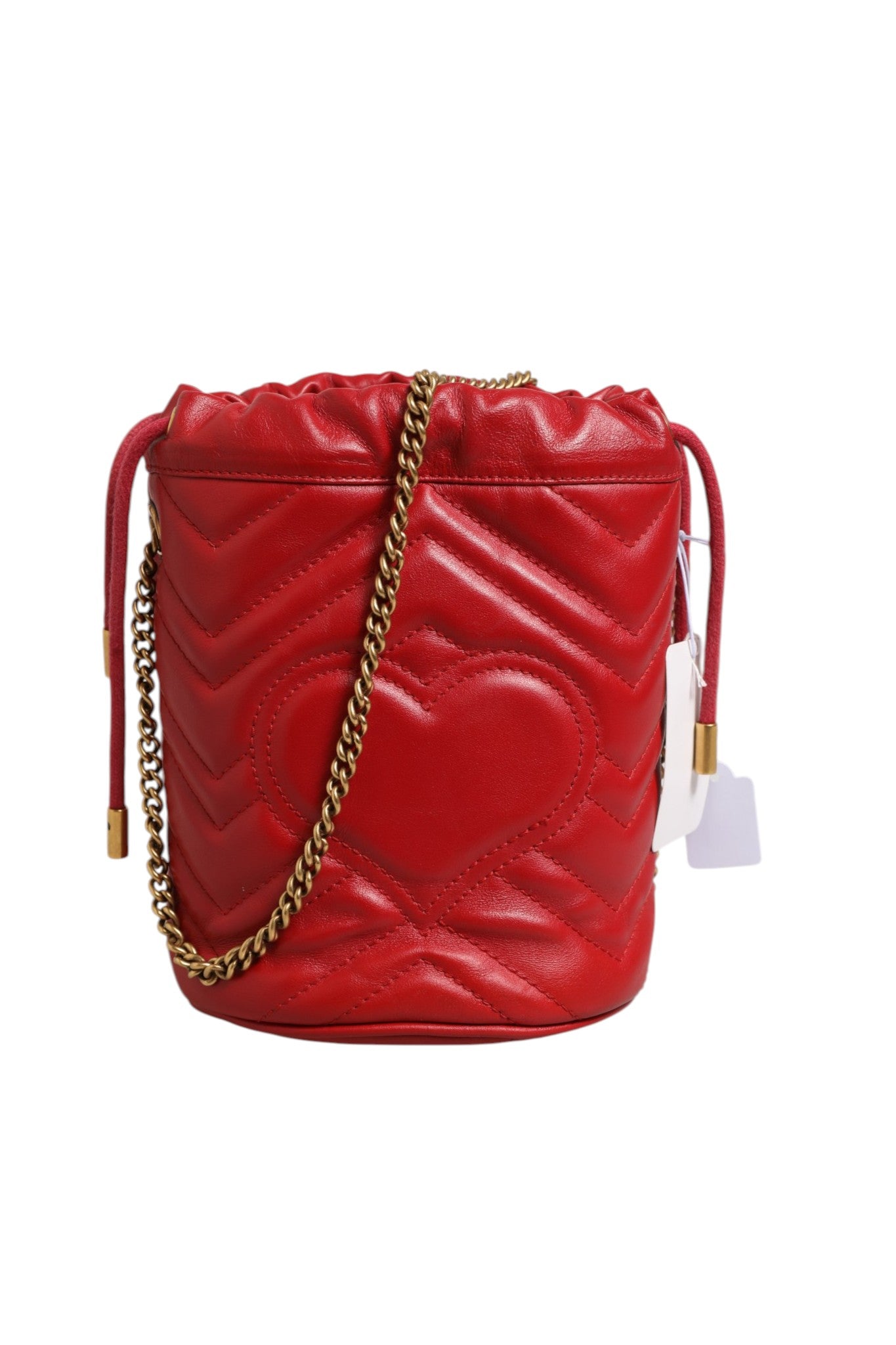 Sac seau GG Marmont en cuir de veau matelassé chevrons rouge Gucci