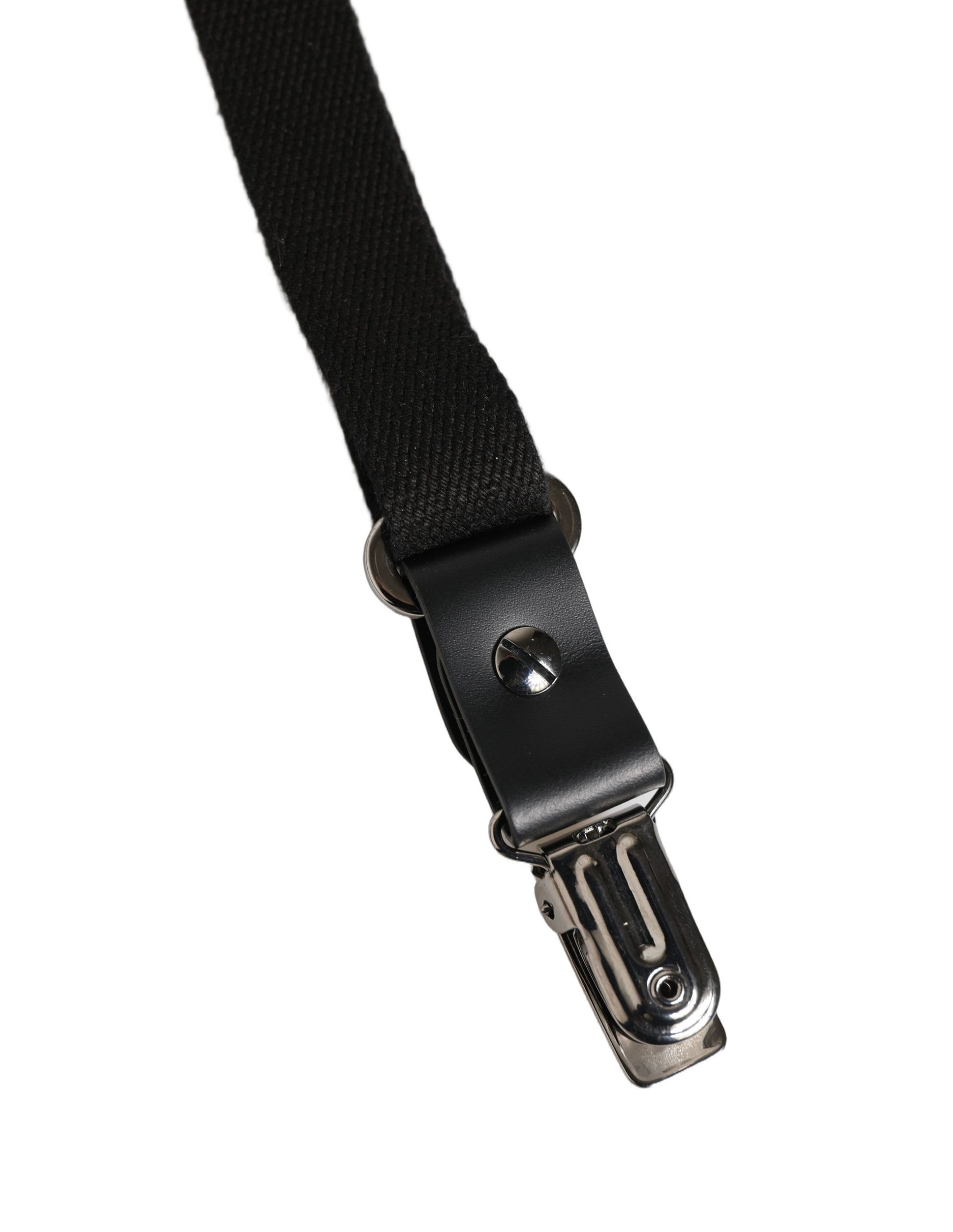 Bretelles Dolce & Gabbana en coton noir et cuir avec élastique, dos en Y et pinces métalliques