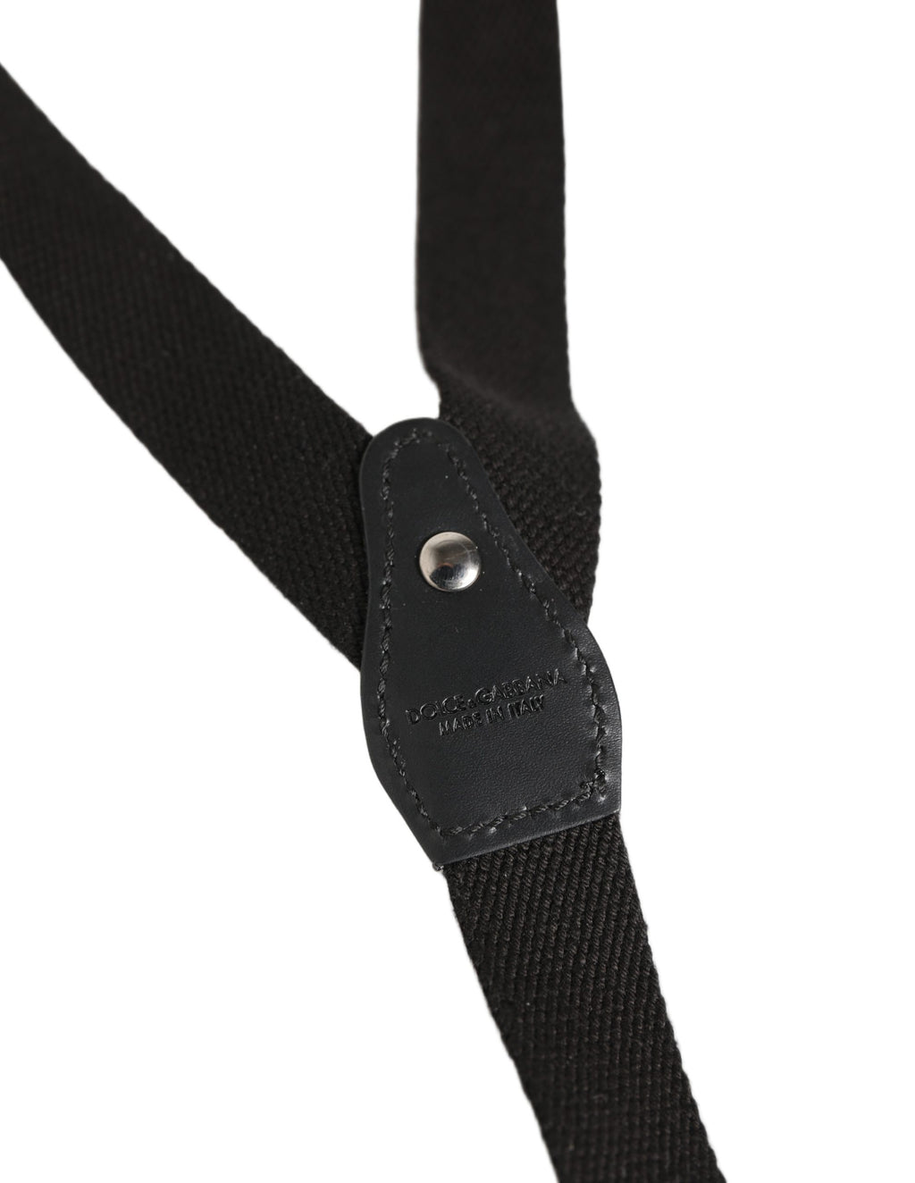 Bretelles Dolce & Gabbana en coton noir et cuir avec élastique, dos en Y et pinces métalliques
