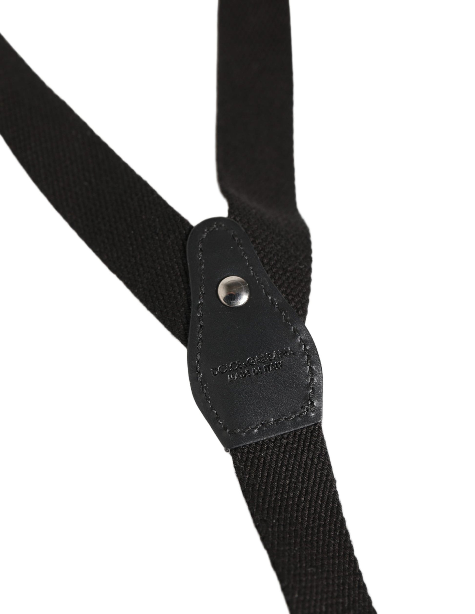Bretelles Dolce & Gabbana en coton noir et cuir avec élastique, dos en Y et pinces métalliques