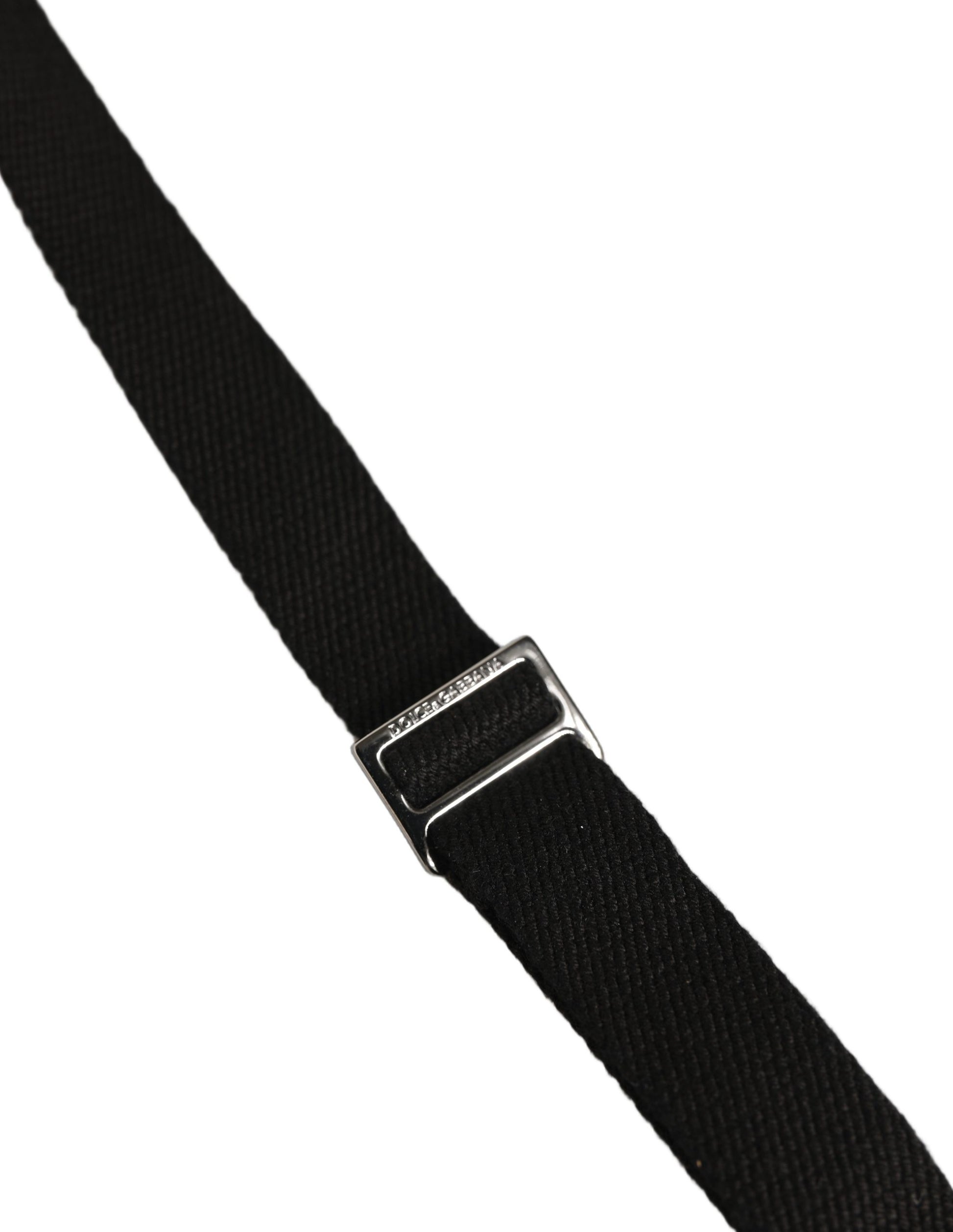 Bretelles Dolce & Gabbana en coton noir et cuir avec élastique, dos en Y et pinces métalliques