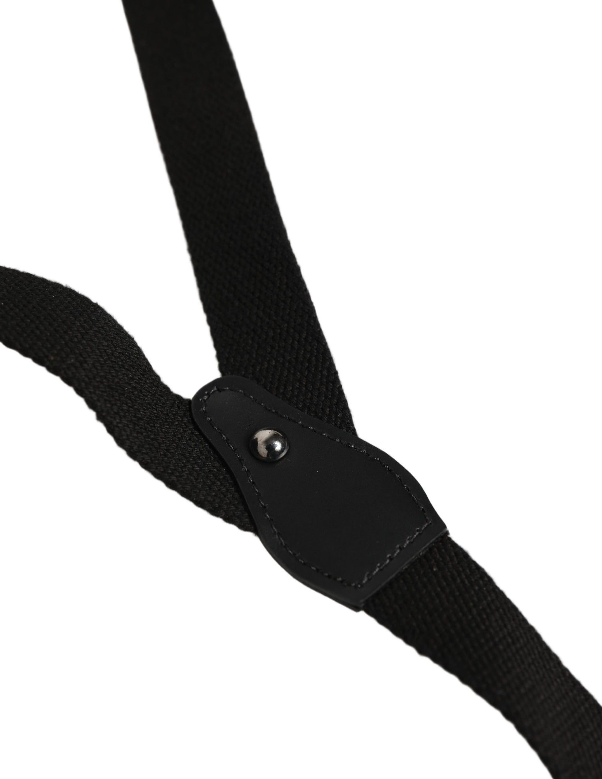 Bretelles Dolce & Gabbana en coton noir et cuir avec élastique, dos en Y et pinces métalliques