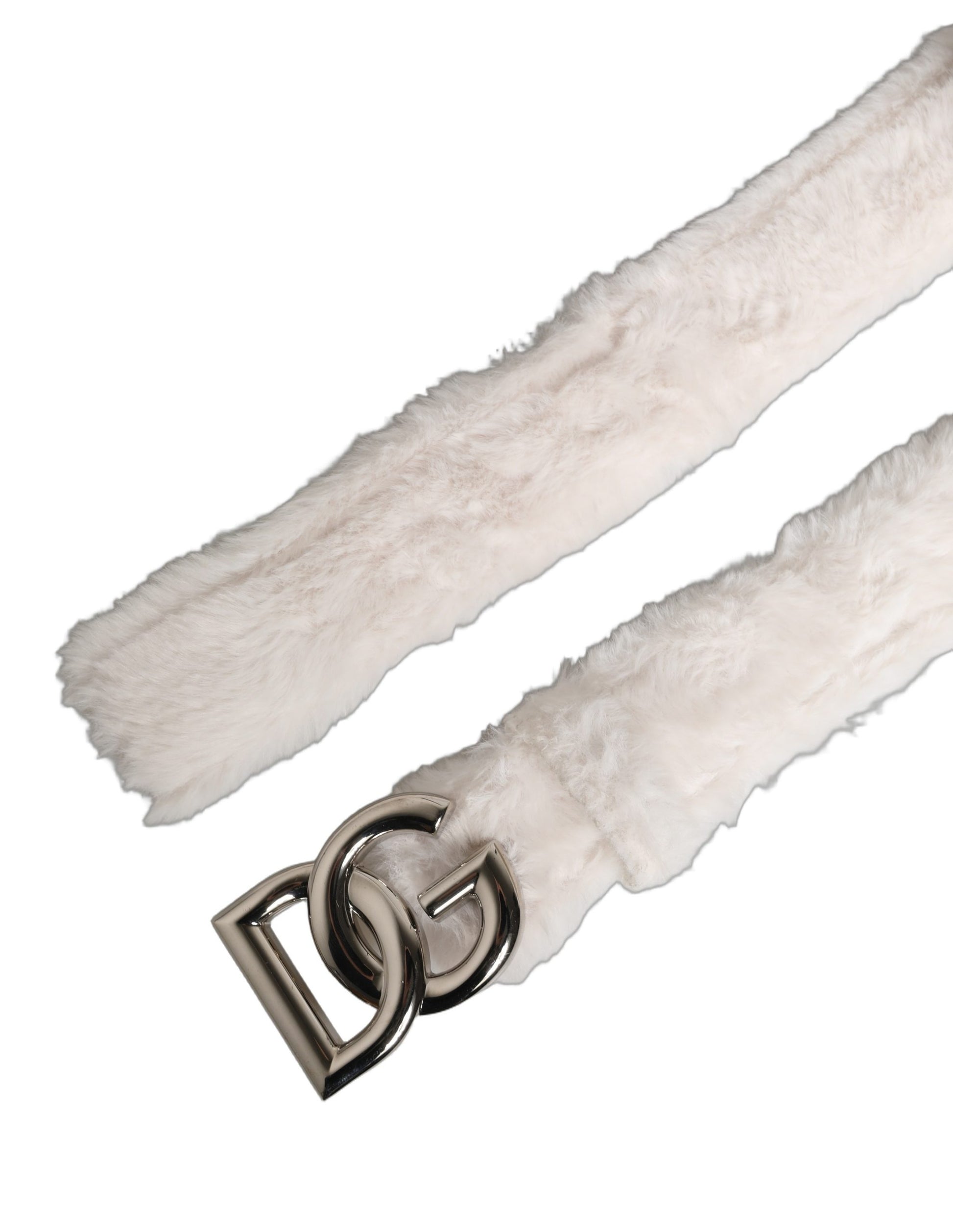 Ceinture Dolce & Gabbana en molleton blanc avec logo DG argenté et boucle en métal