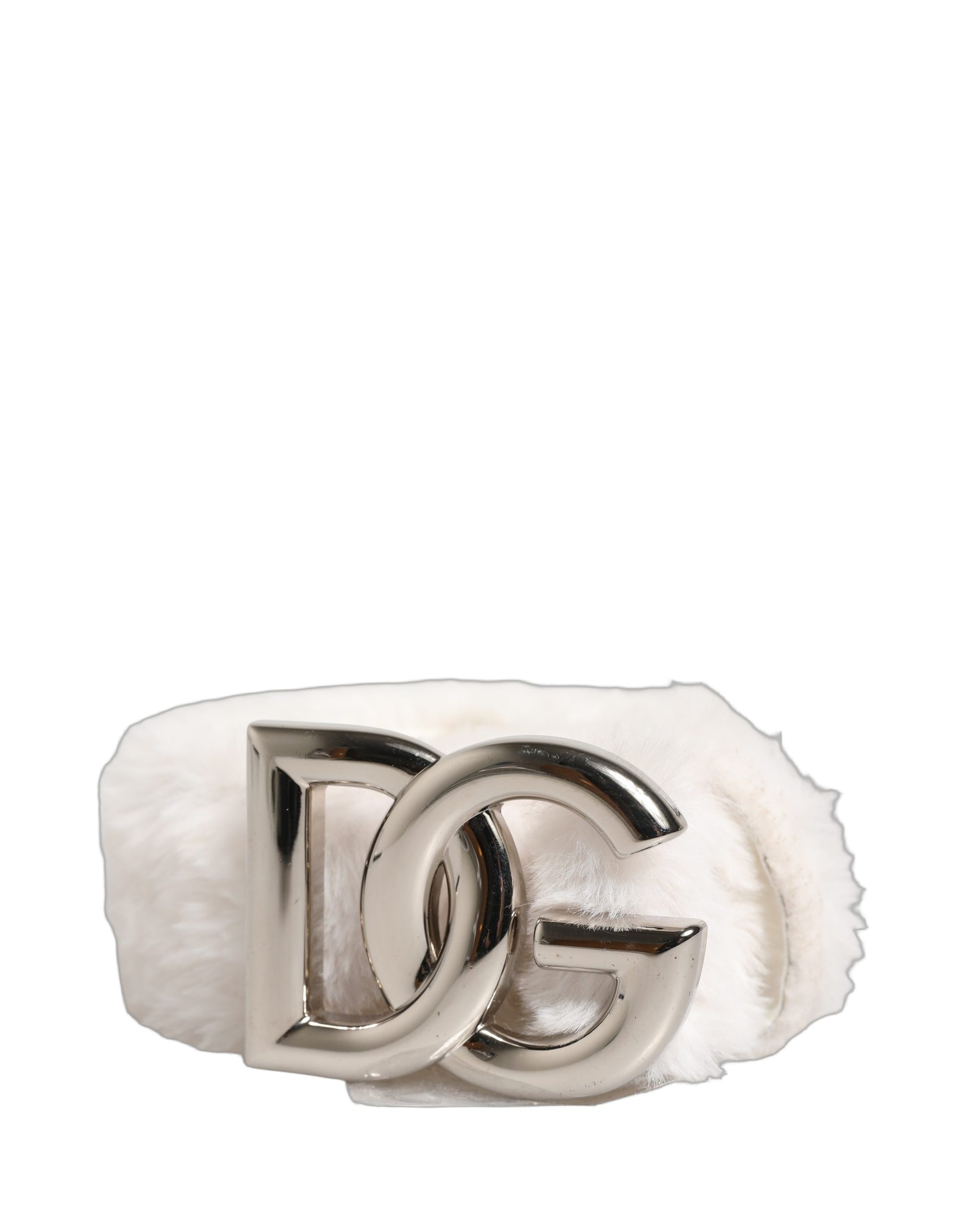 Ceinture Dolce & Gabbana en molleton blanc avec logo DG argenté et boucle en métal