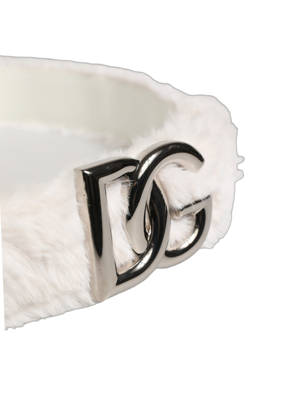 Ceinture Dolce & Gabbana en molleton blanc avec logo DG argenté et boucle en métal