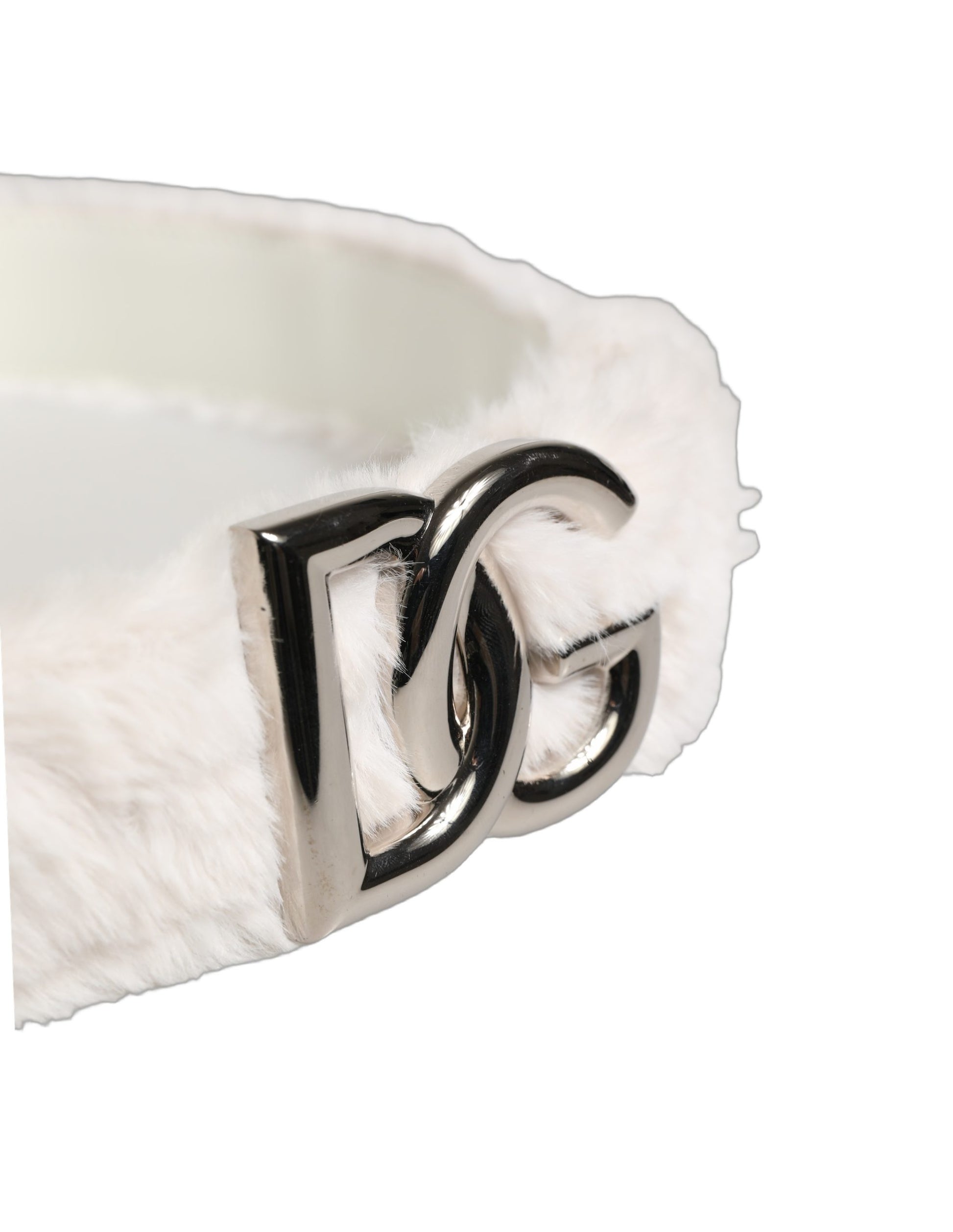 Ceinture Dolce & Gabbana en molleton blanc avec logo DG argenté et boucle en métal